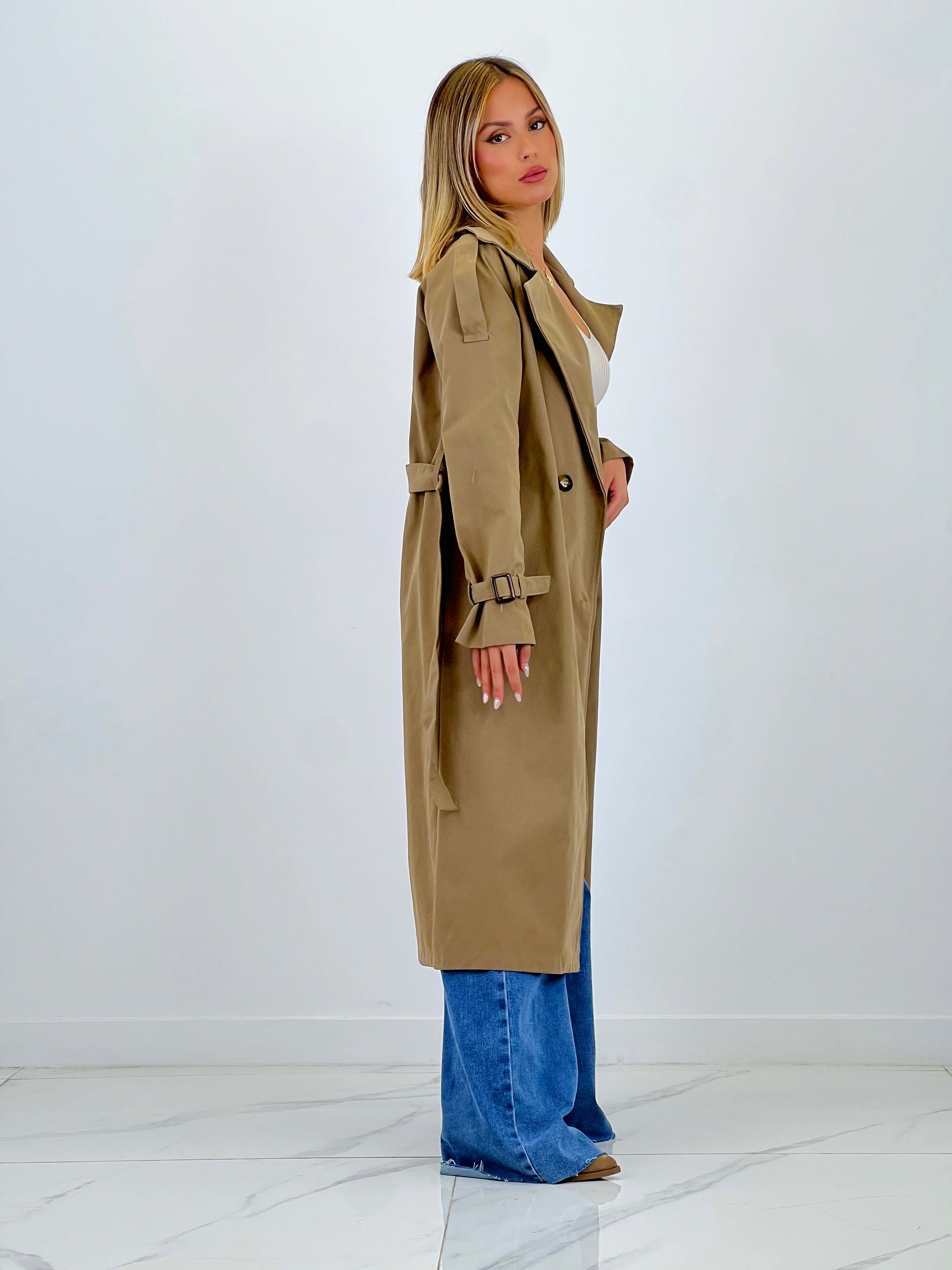 Gabardina trench larga