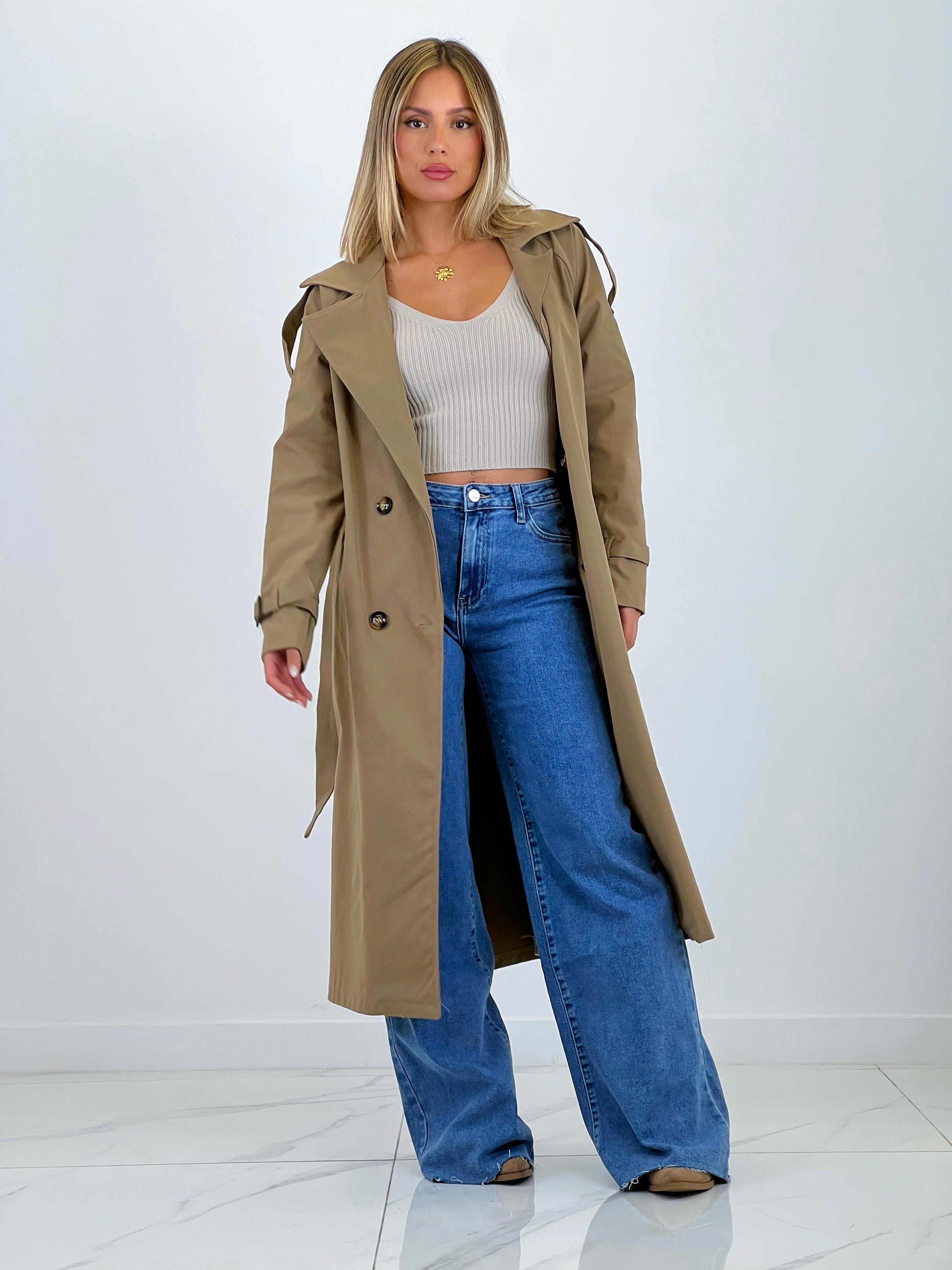 Gabardina trench larga