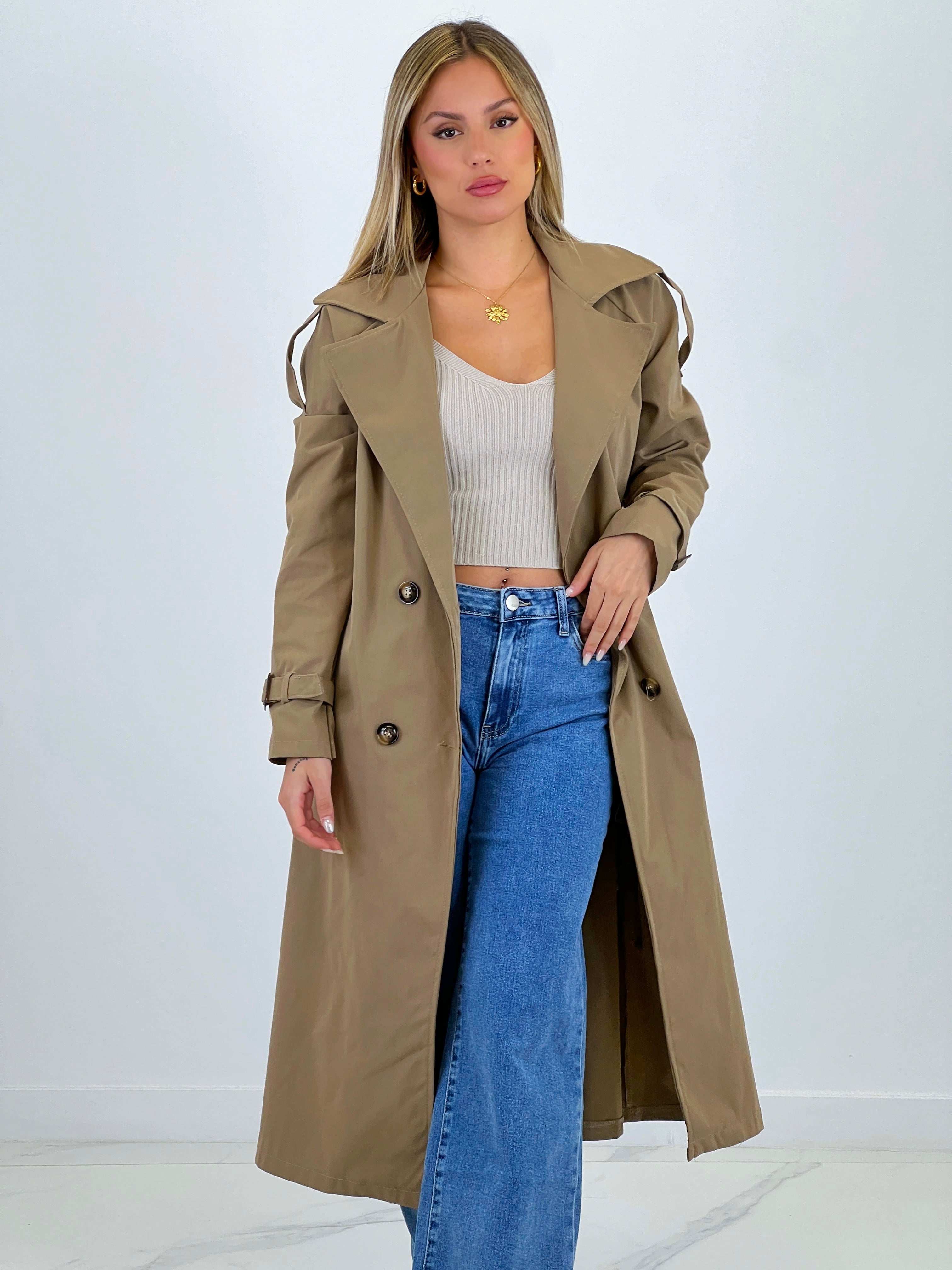 Gabardina trench larga
