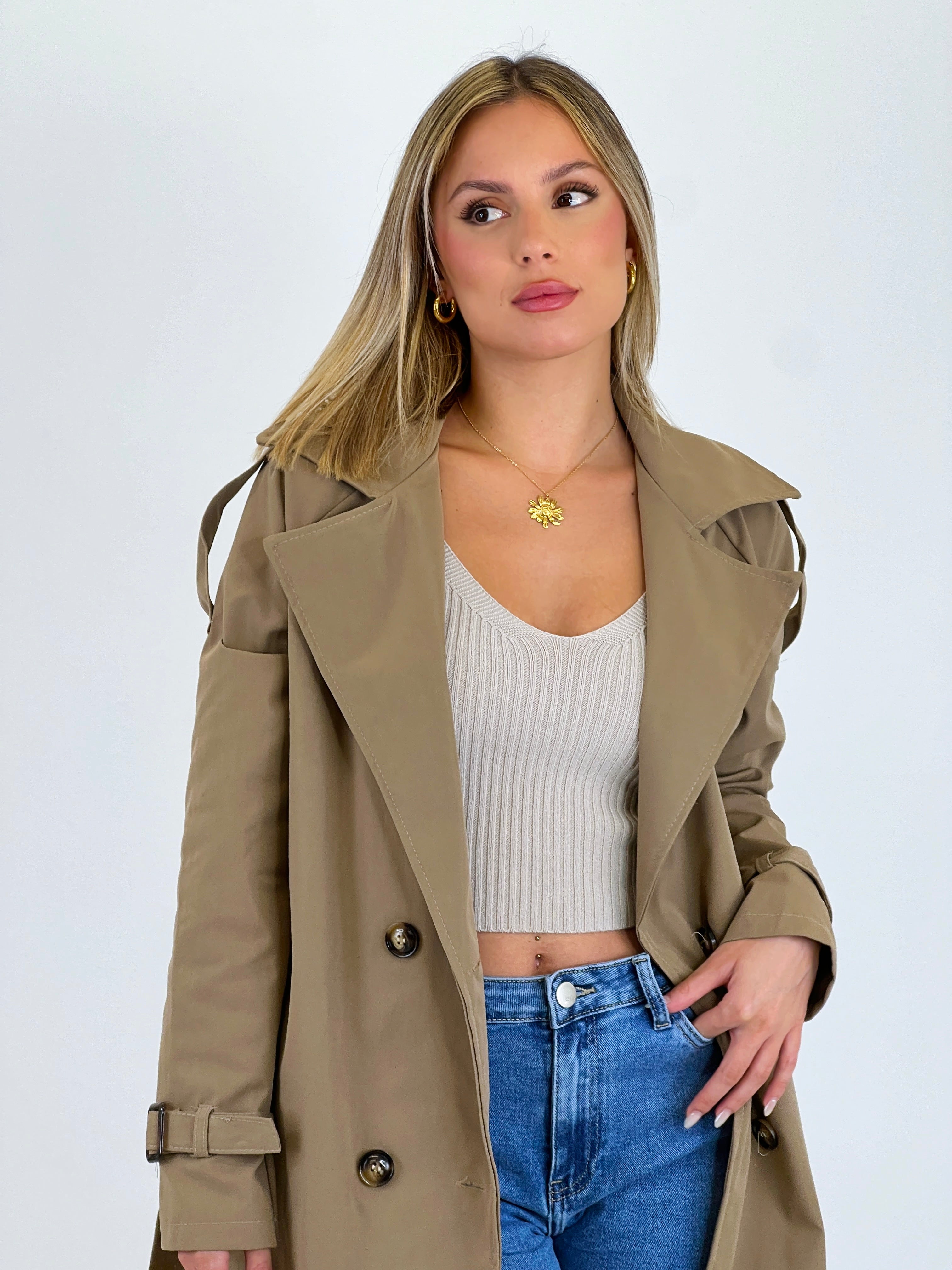 Gabardina trench larga