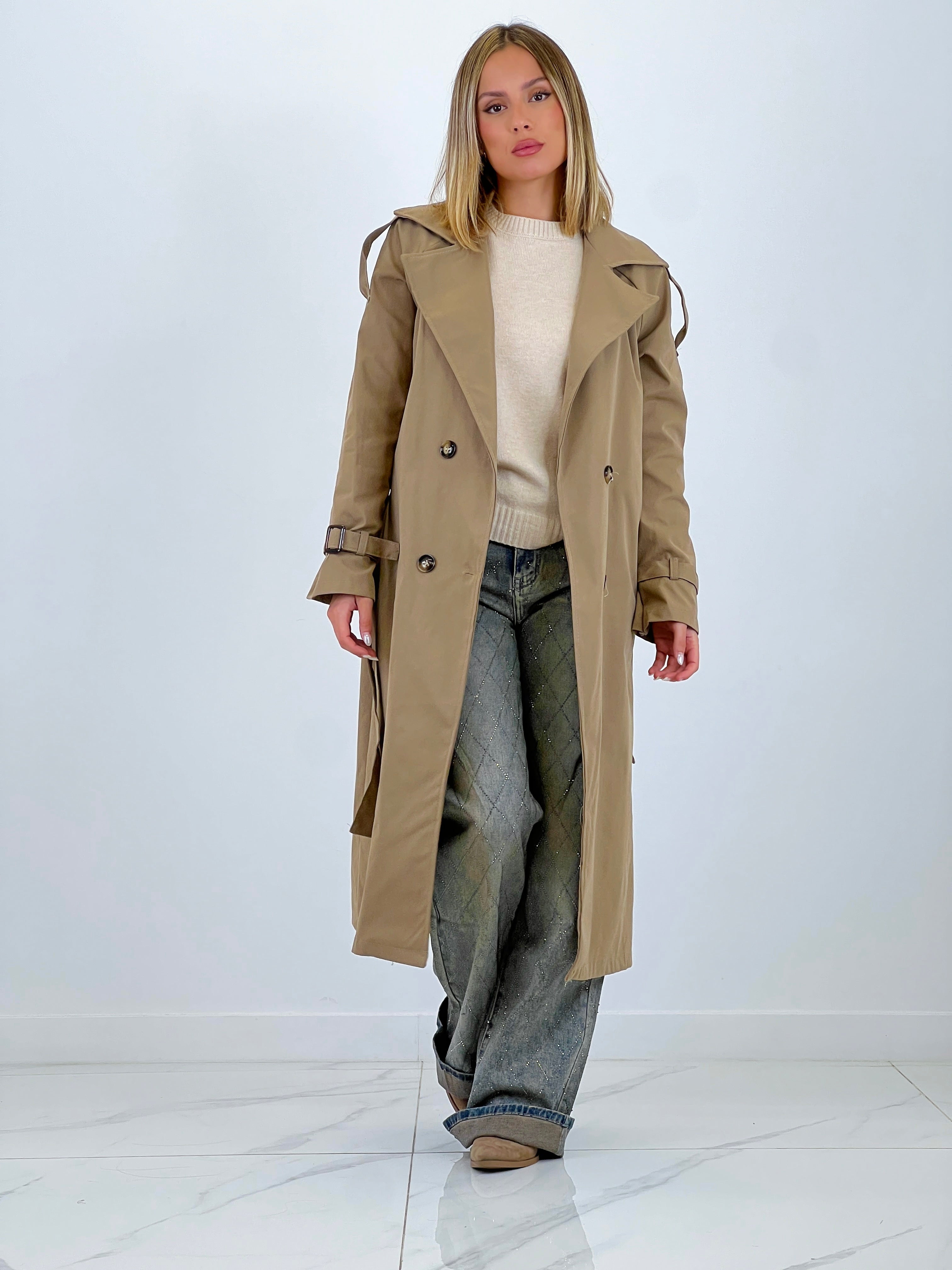 Gabardina trench larga