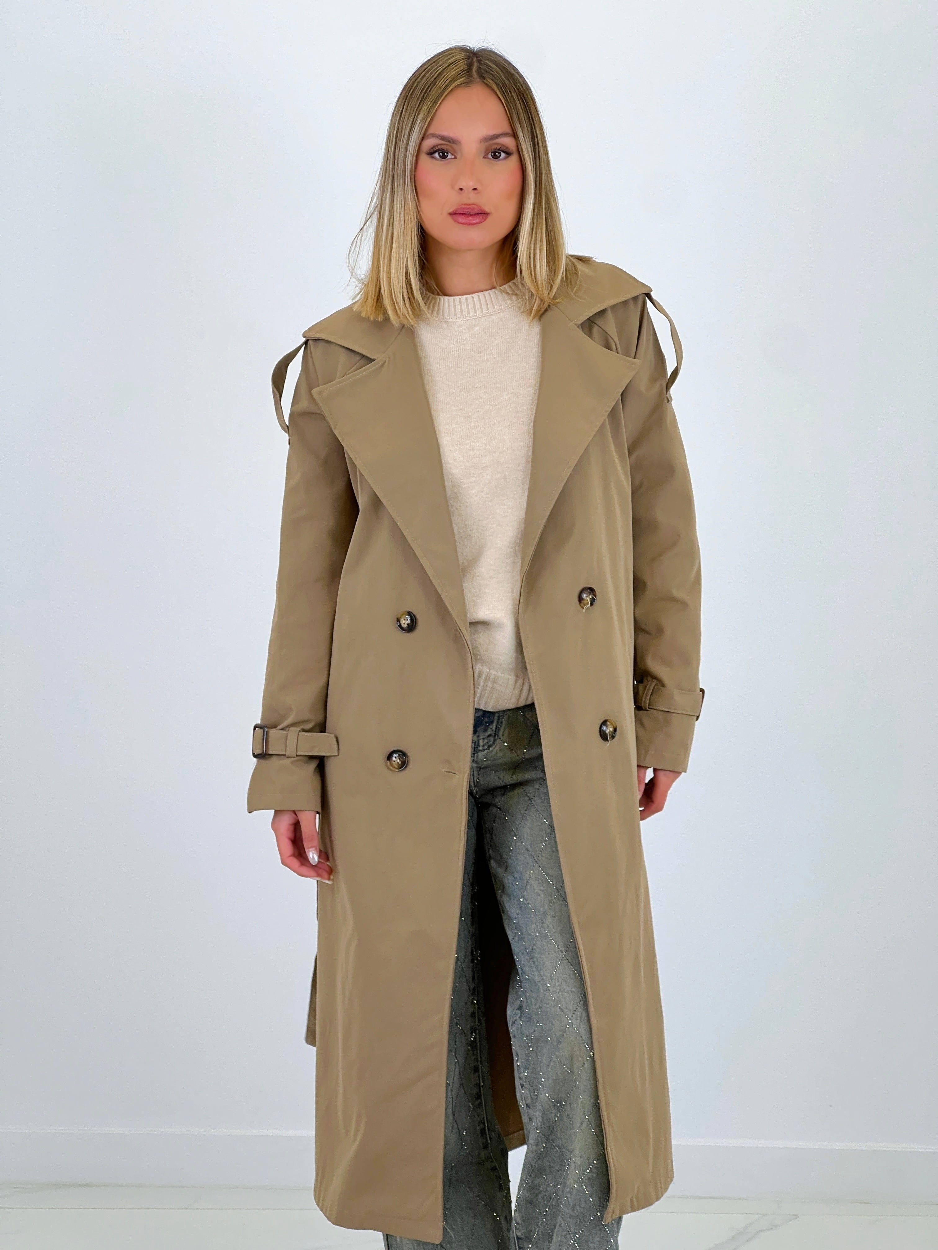 Gabardina trench larga