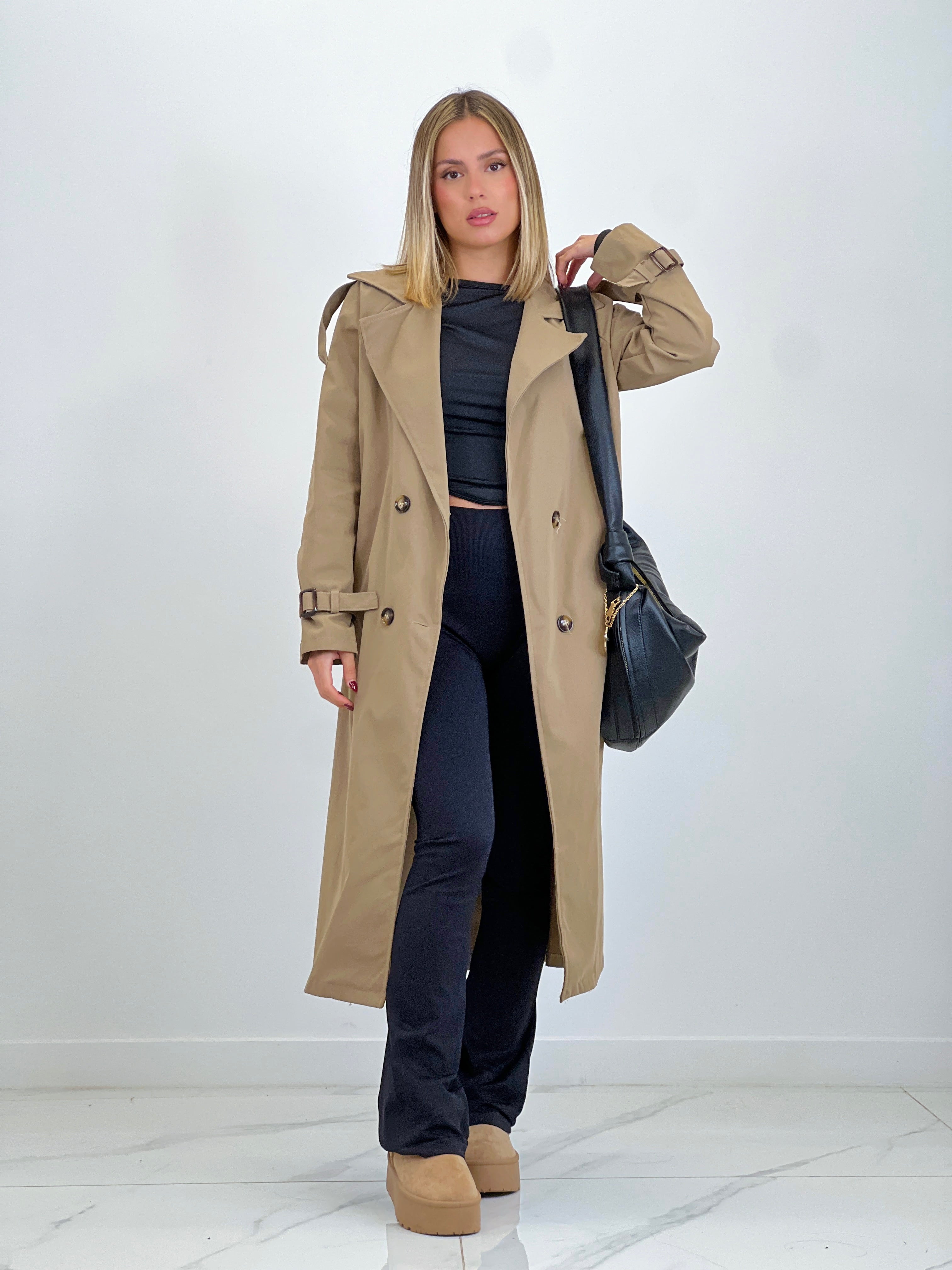 Gabardina trench larga