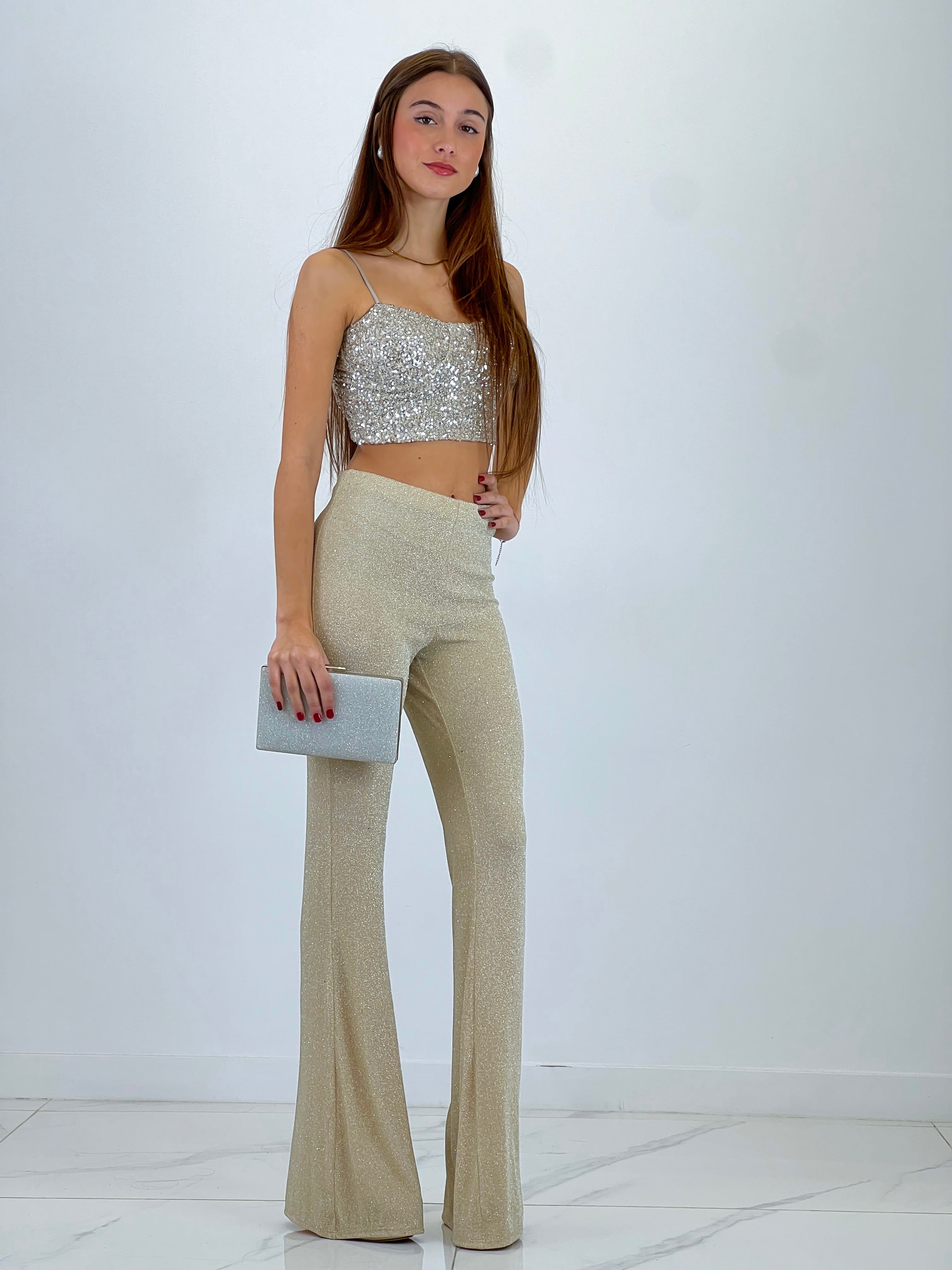 Pantalón flare glitter