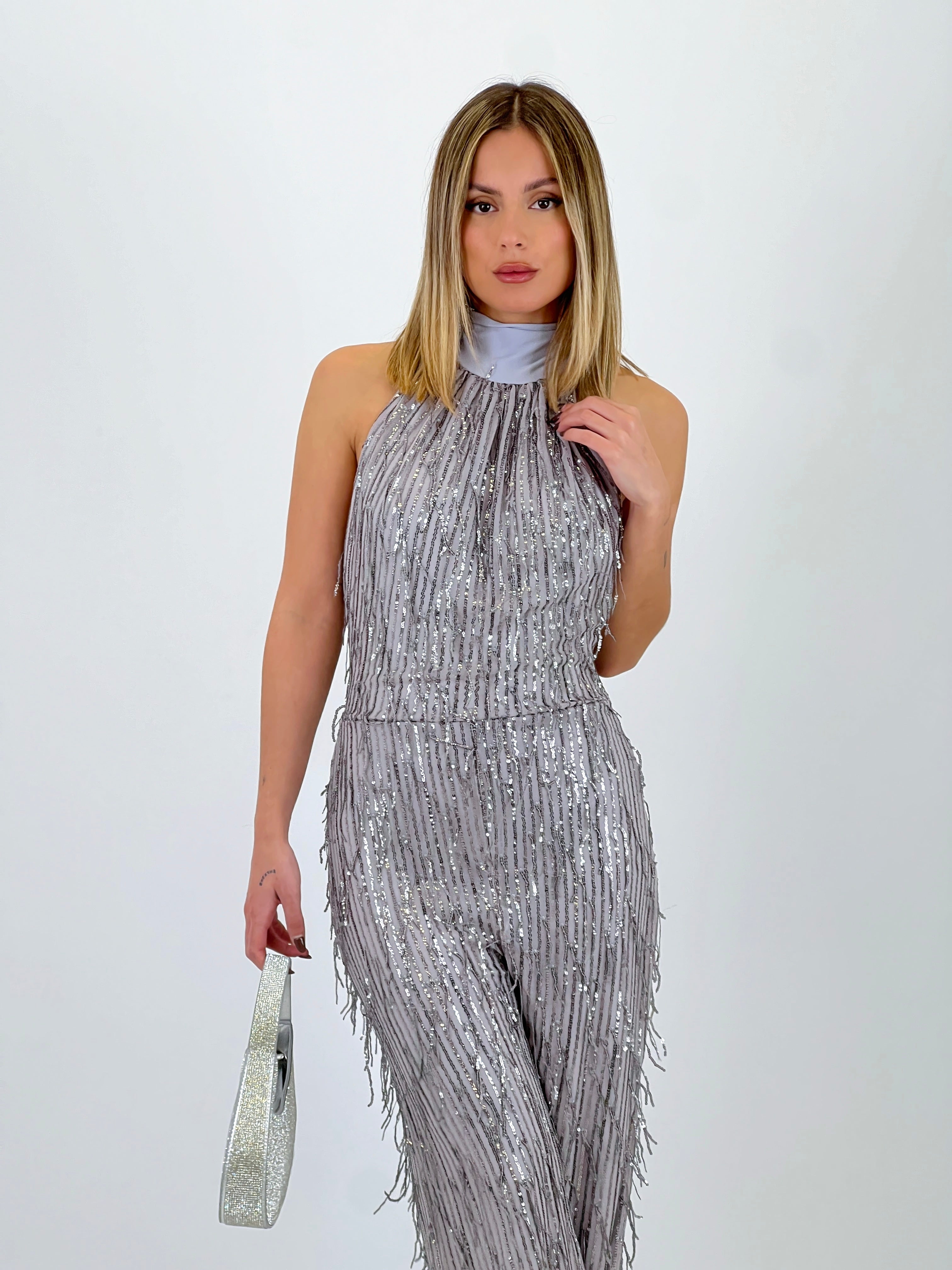 Mono halter com franjas e lantejoulas