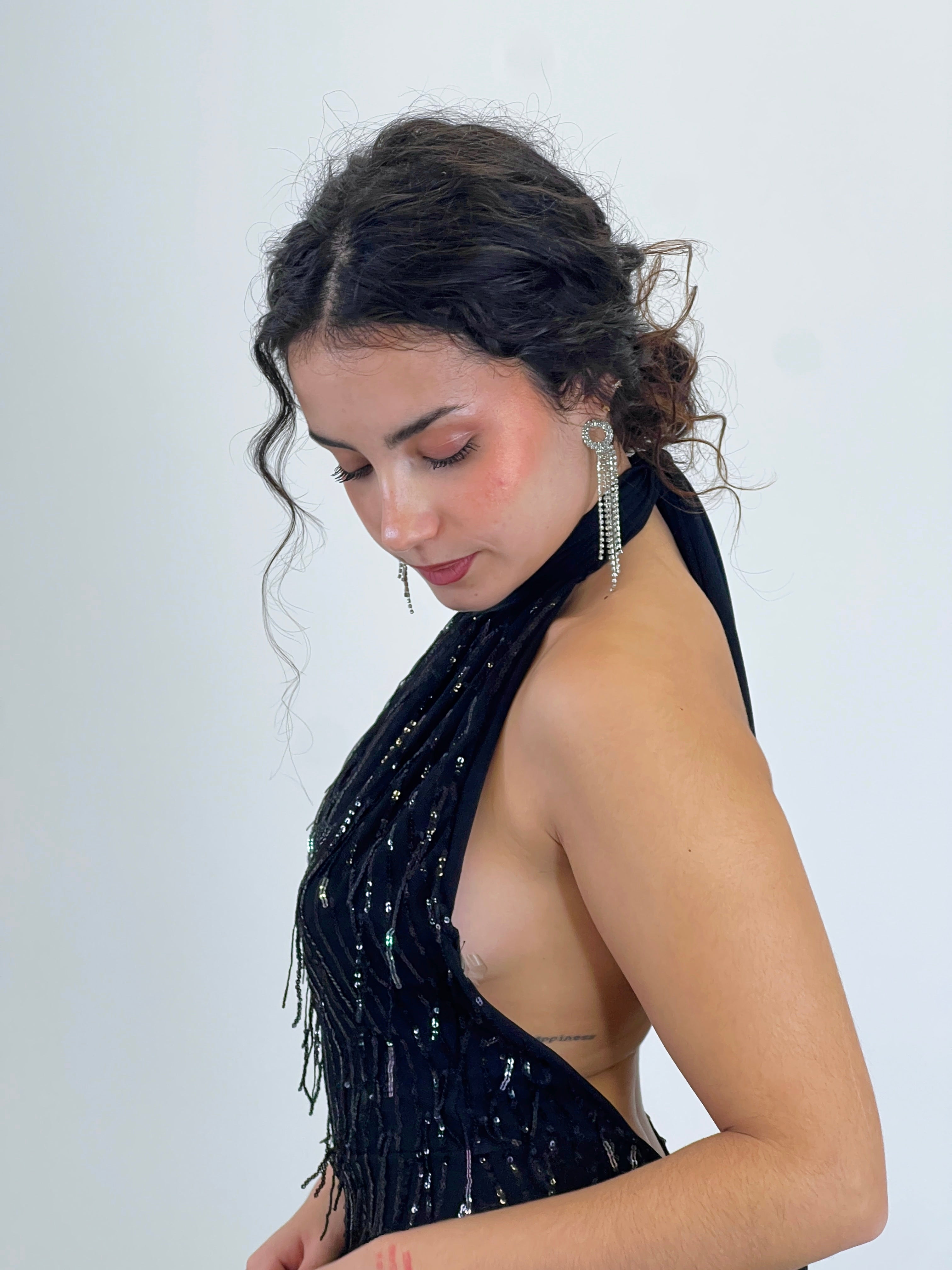 Mono halter flecos lentejuelas