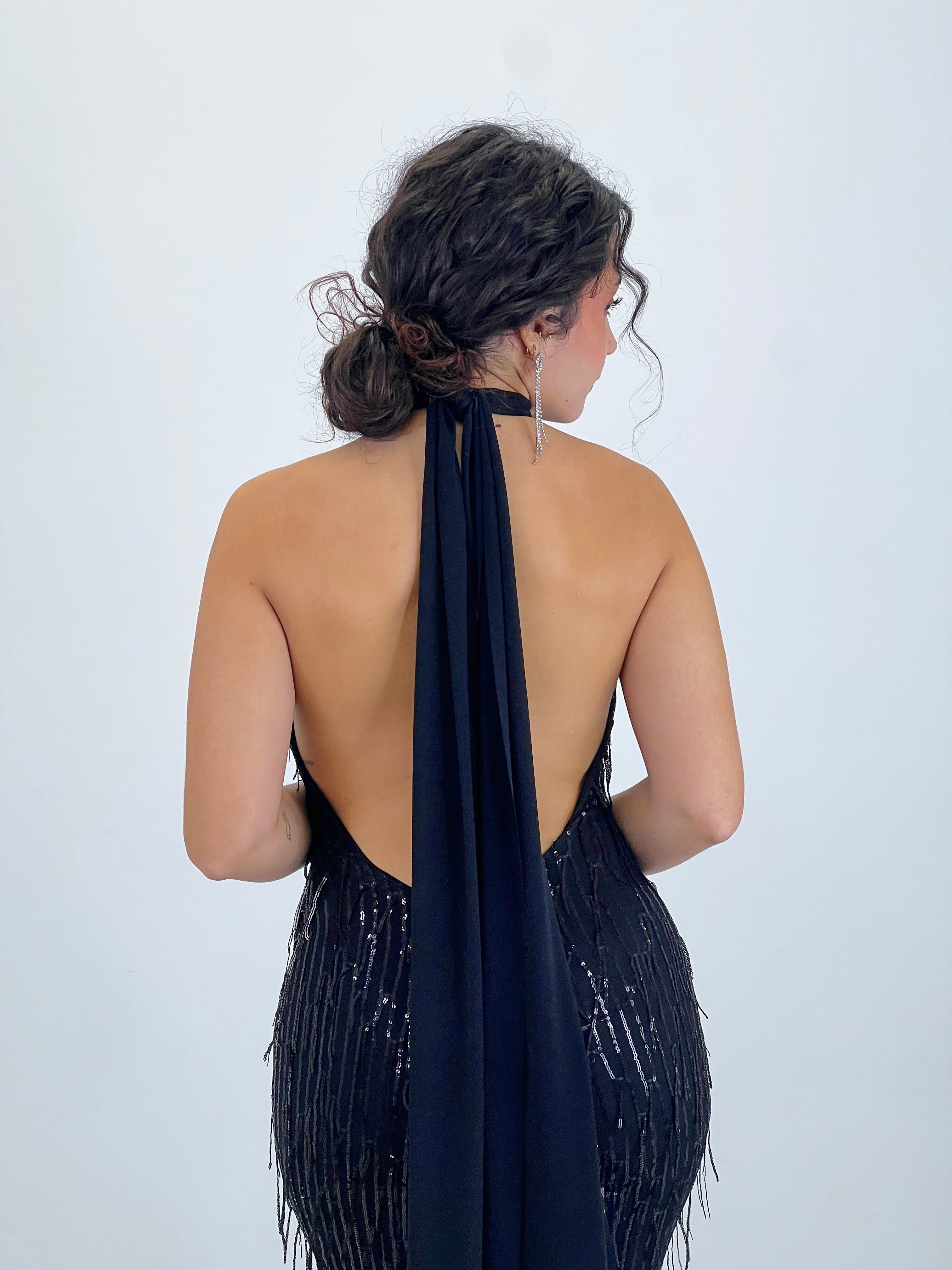 Mono halter flecos lentejuelas