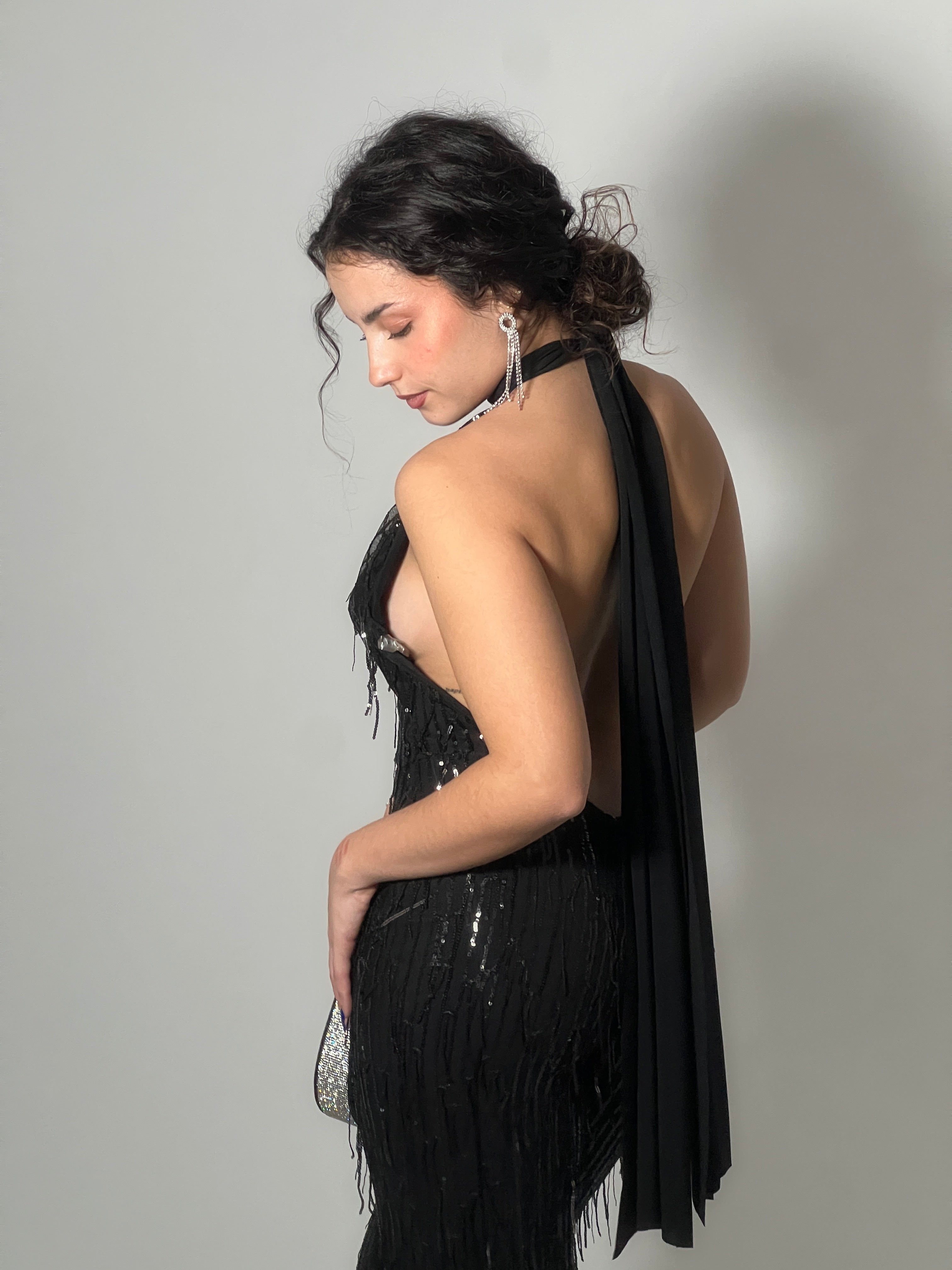 Mono halter flecos lentejuelas