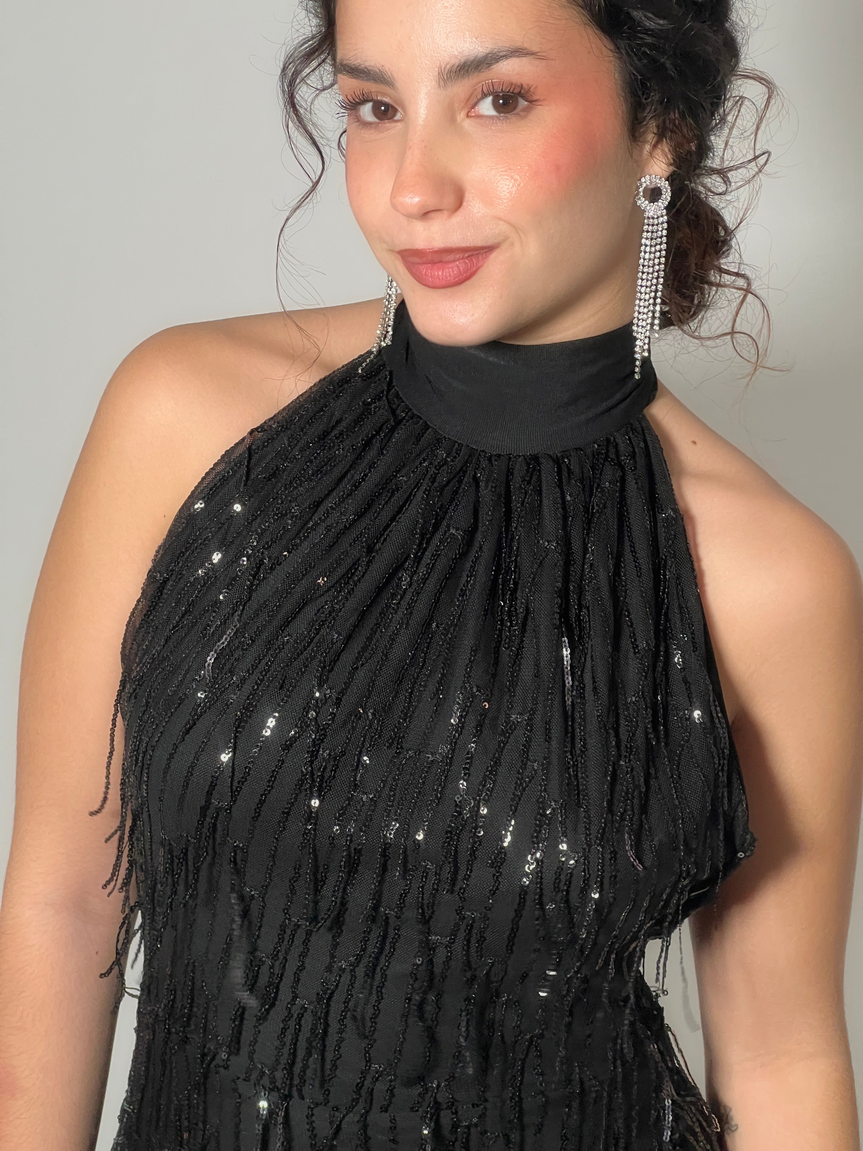 Mono halter flecos lentejuelas