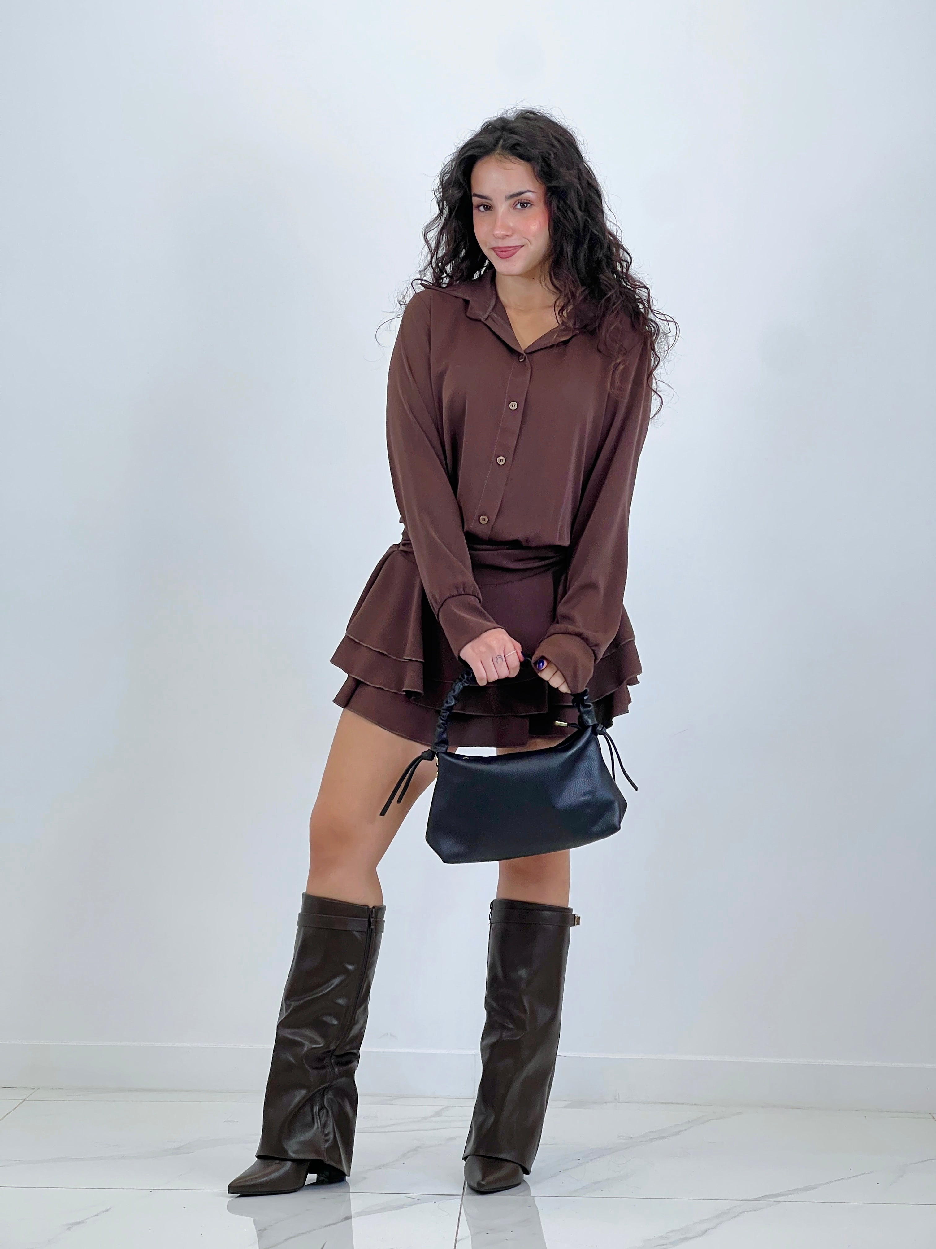 Vestido camisero falda volantes