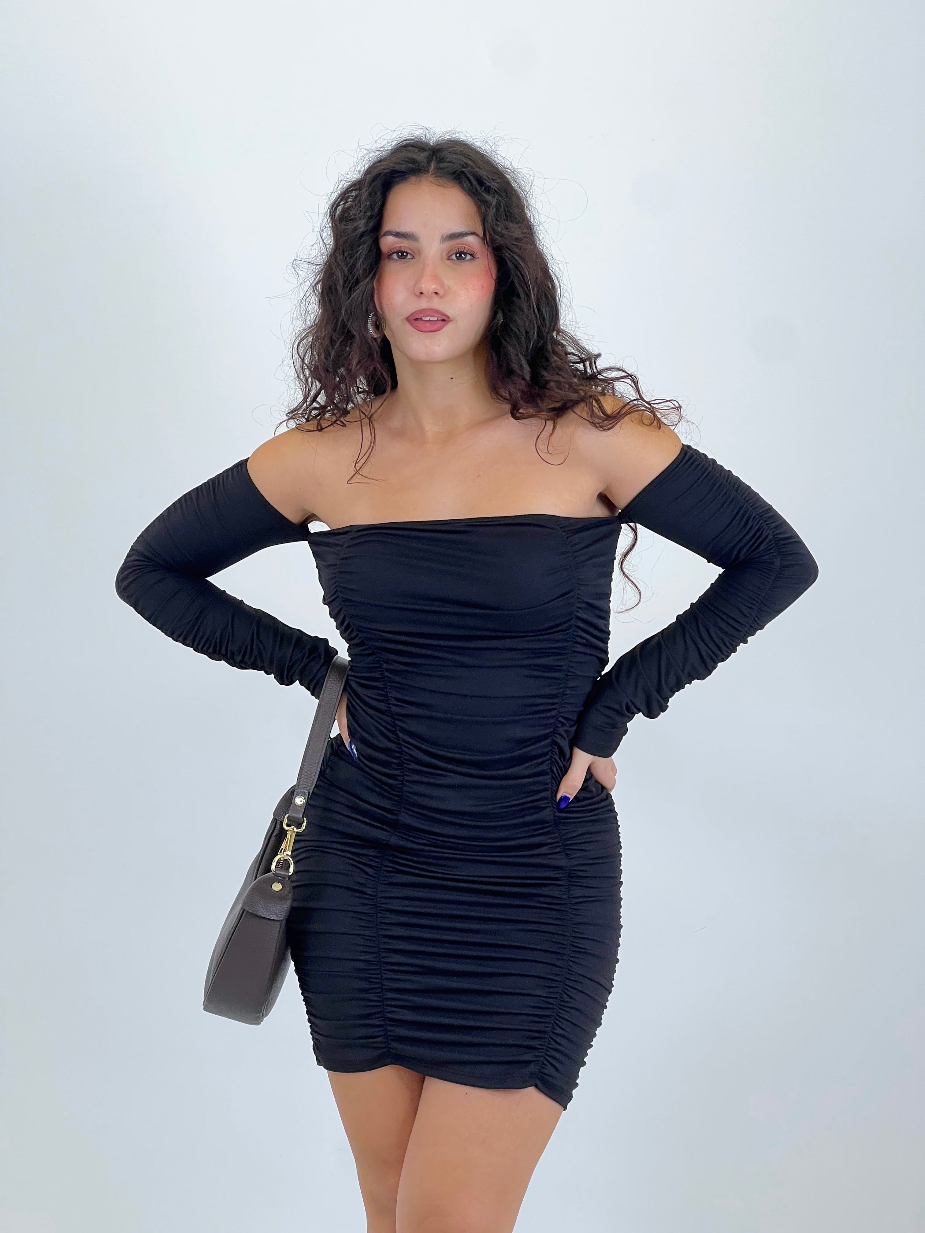 Gathered boat neck dress