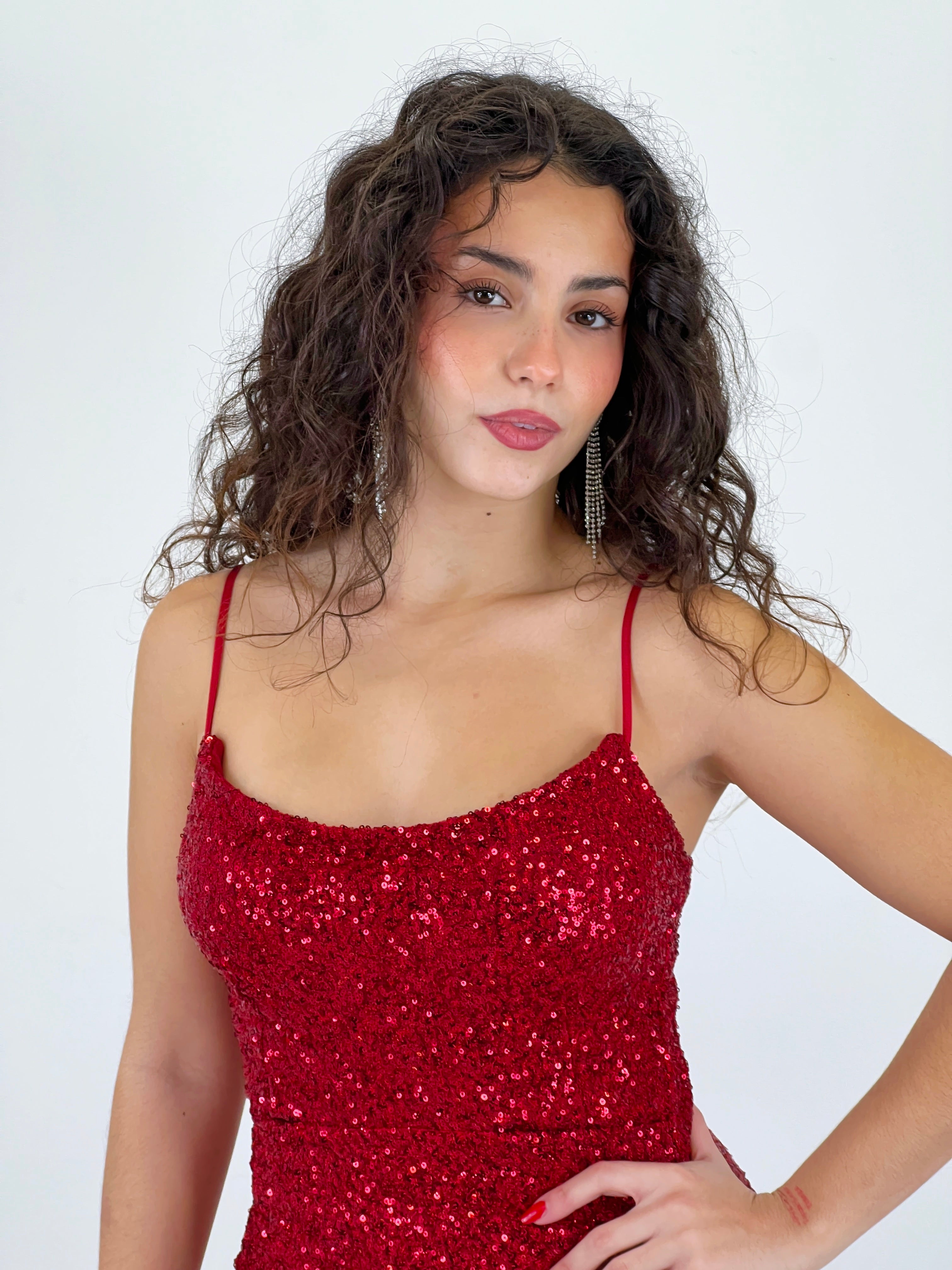 Vestido largo tirantes lentejuelas