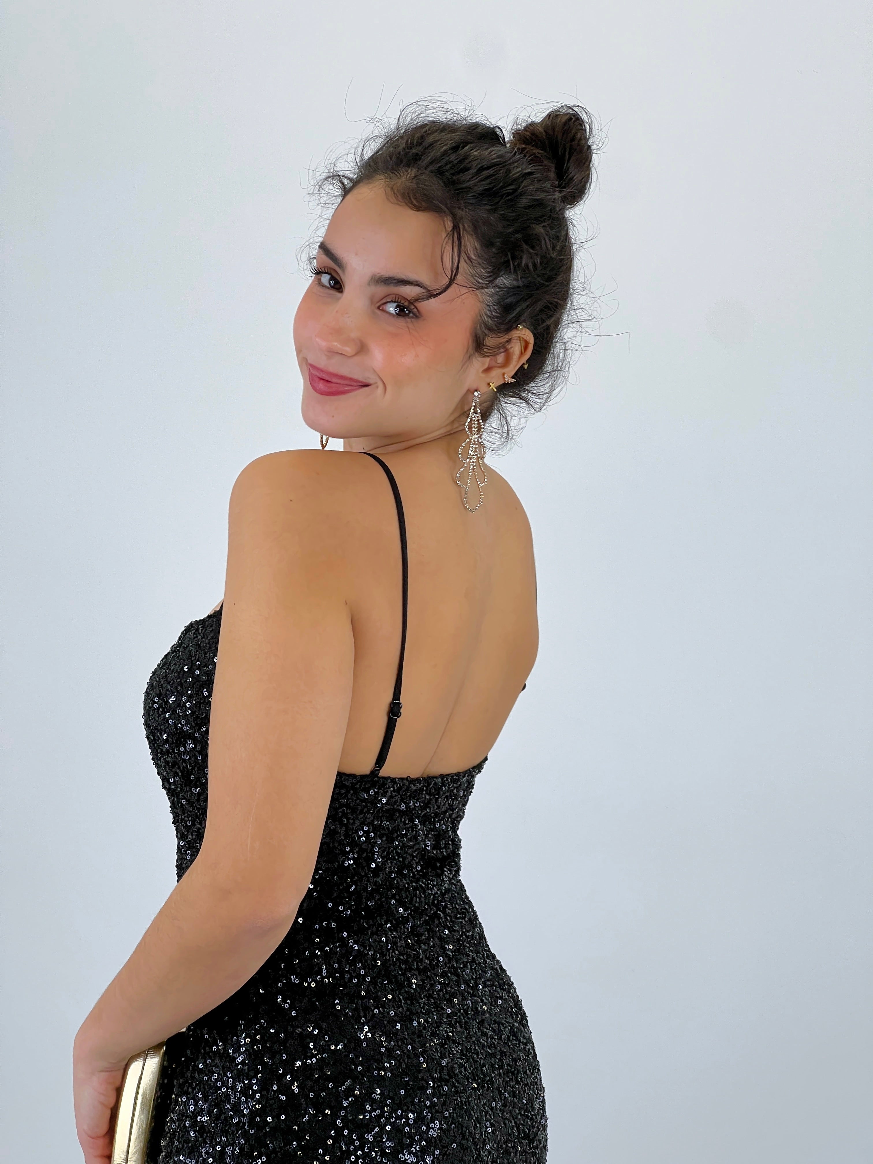 Vestido largo tirantes lentejuelas