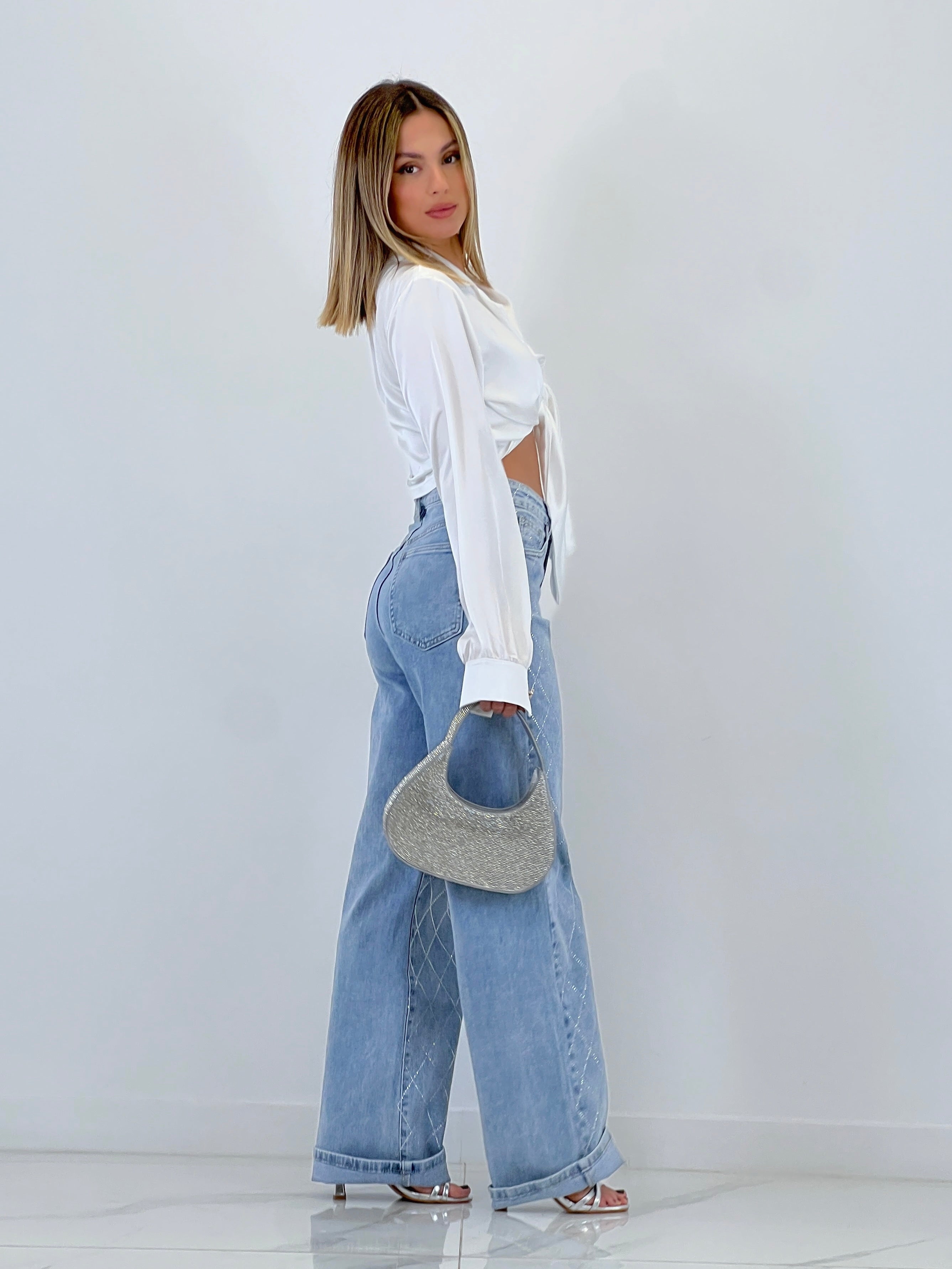 Jeans wide leg brillantes
