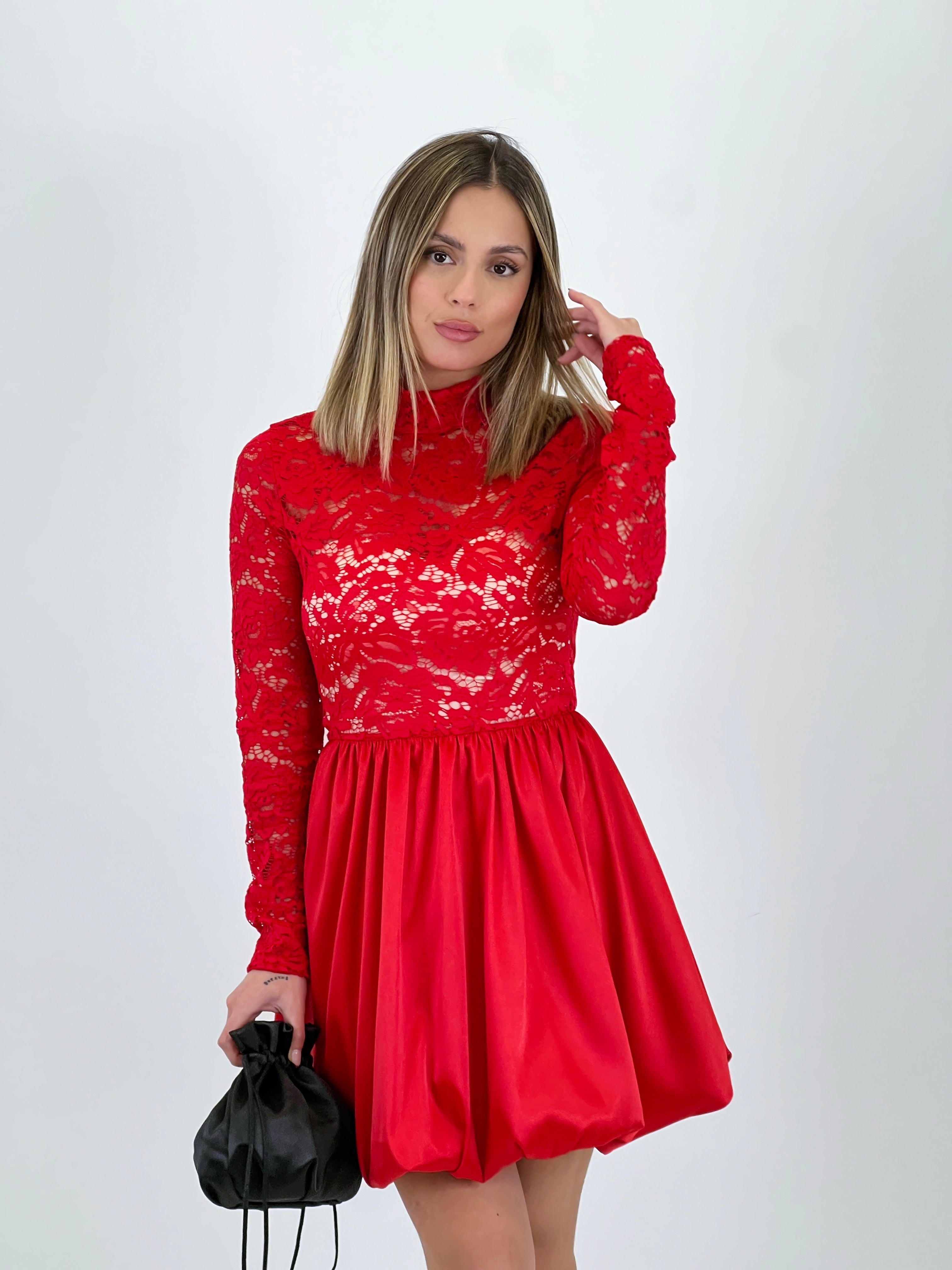 Vestido encaje falda globo