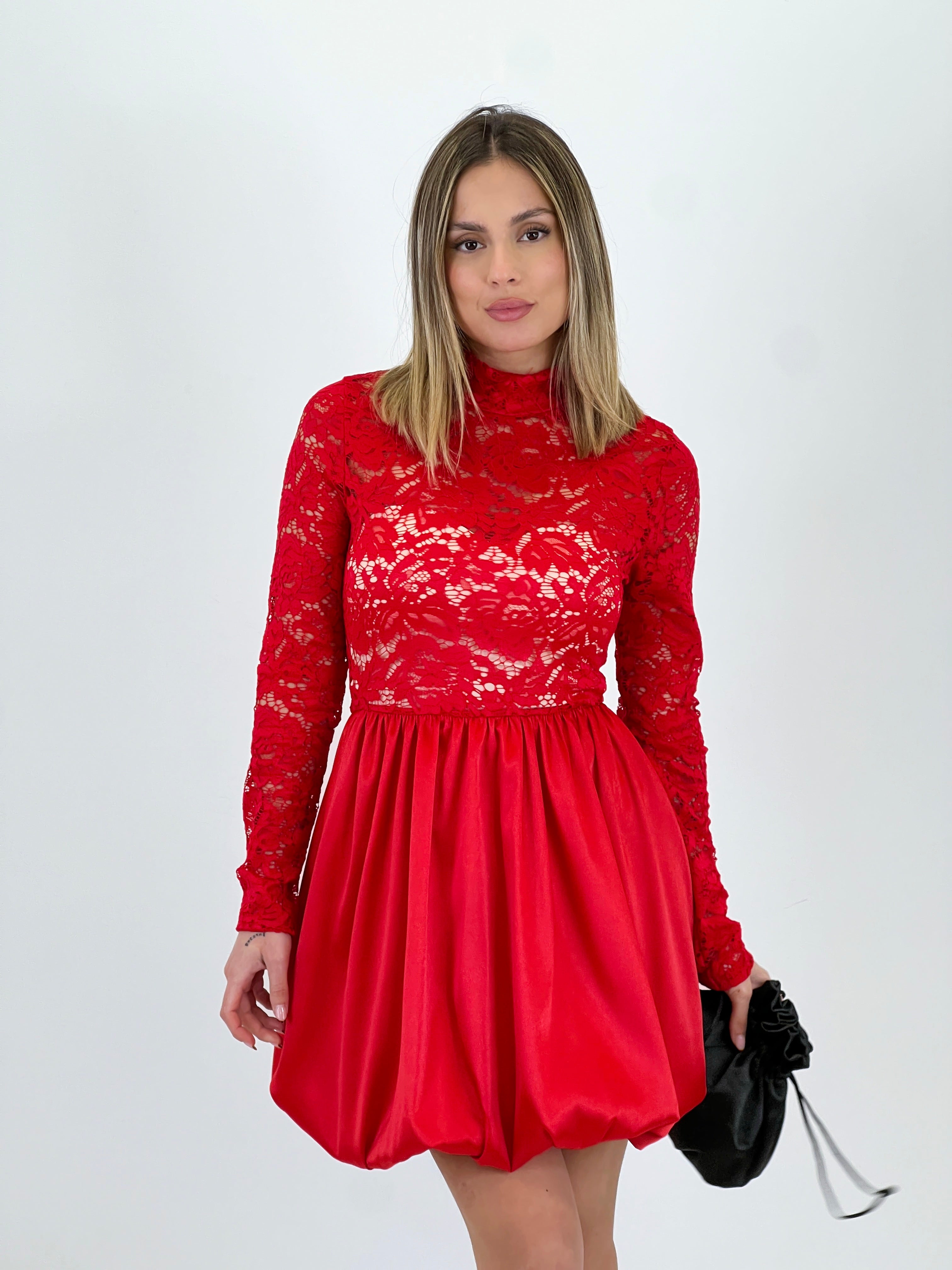 Vestido encaje falda globo