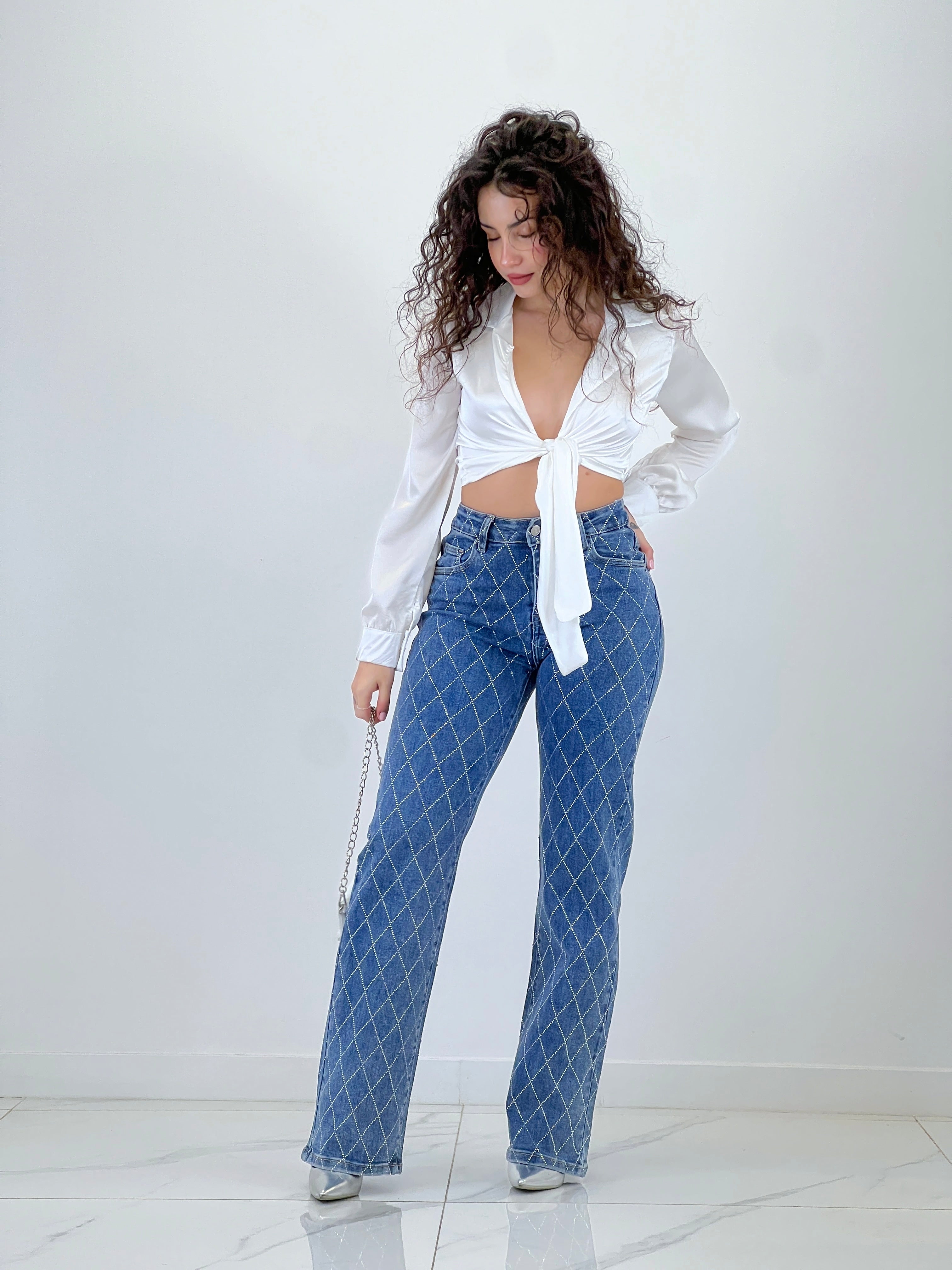 Jeans Rectos rombos Strass