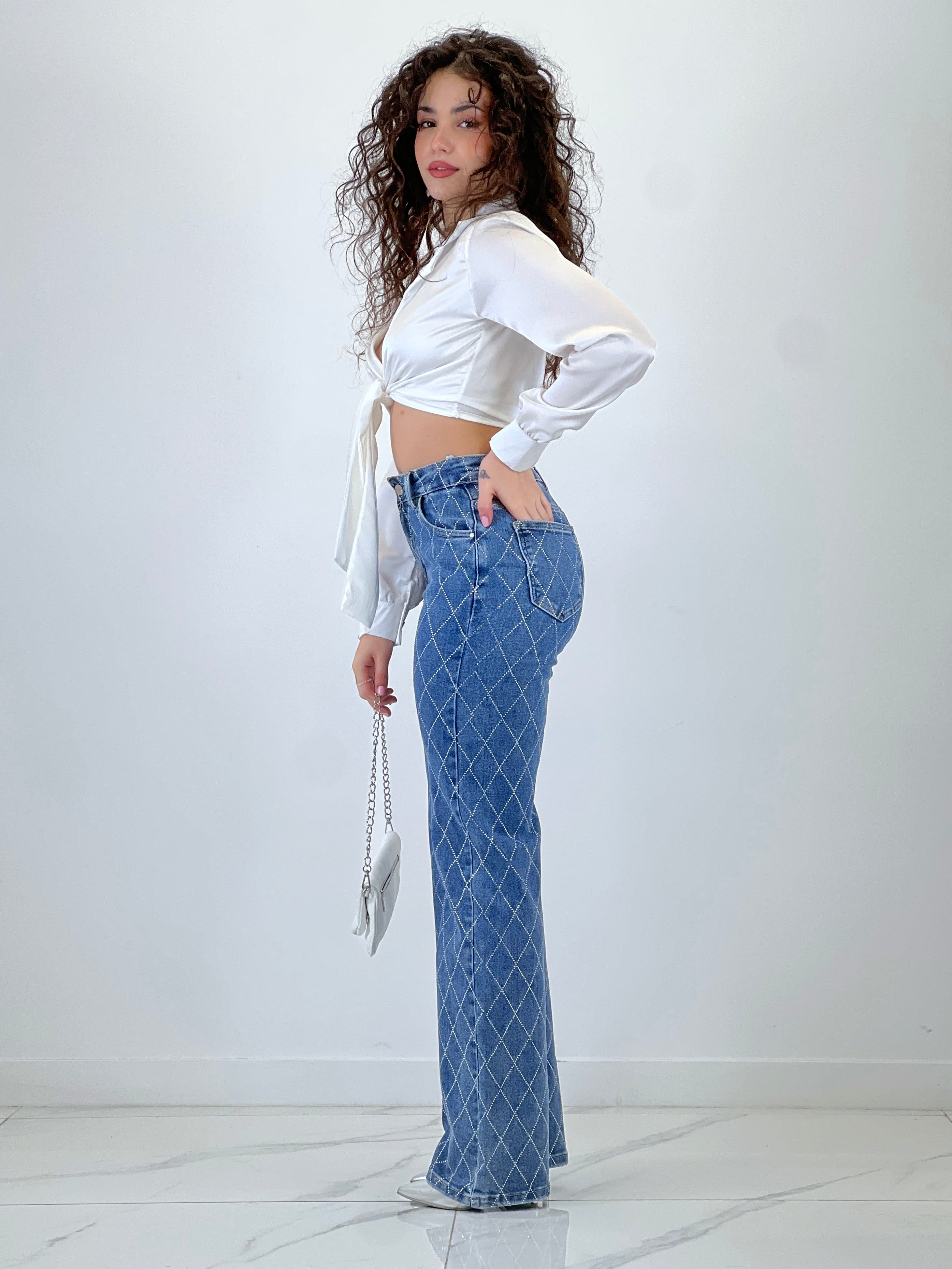 Jeans Rectos rombos Strass