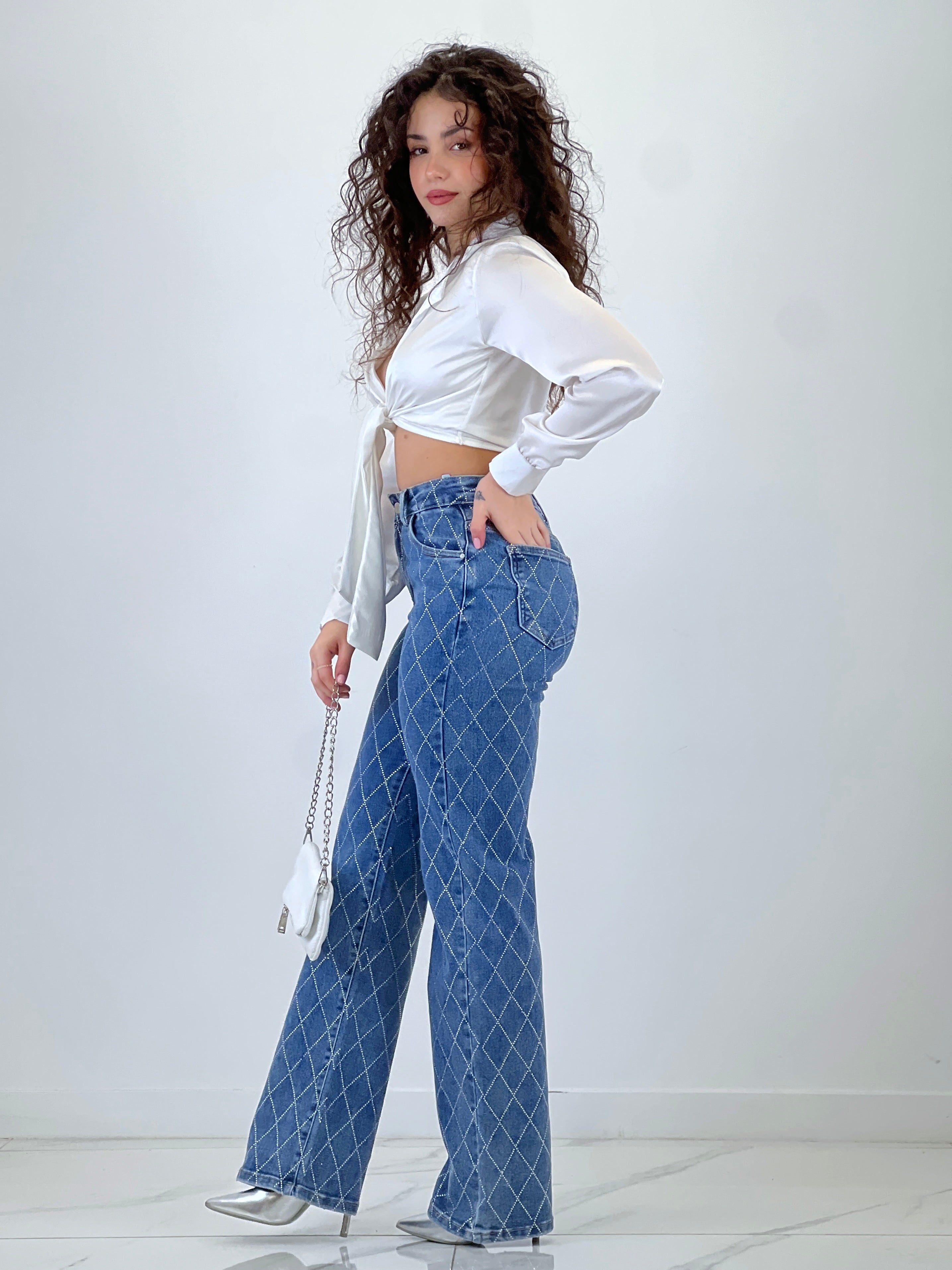 Jeans Rectos rombos Strass