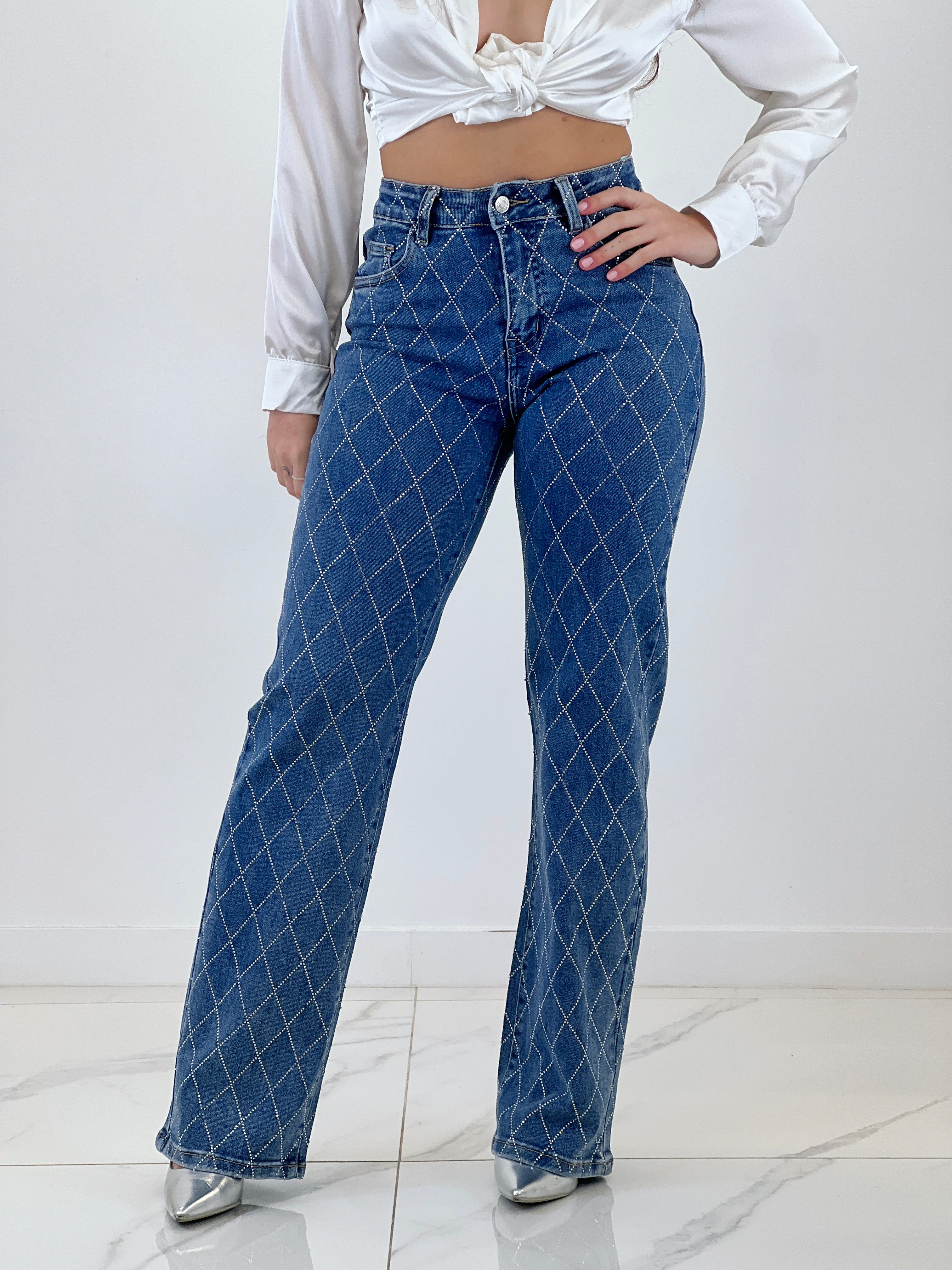 Jeans Rectos rombos Strass