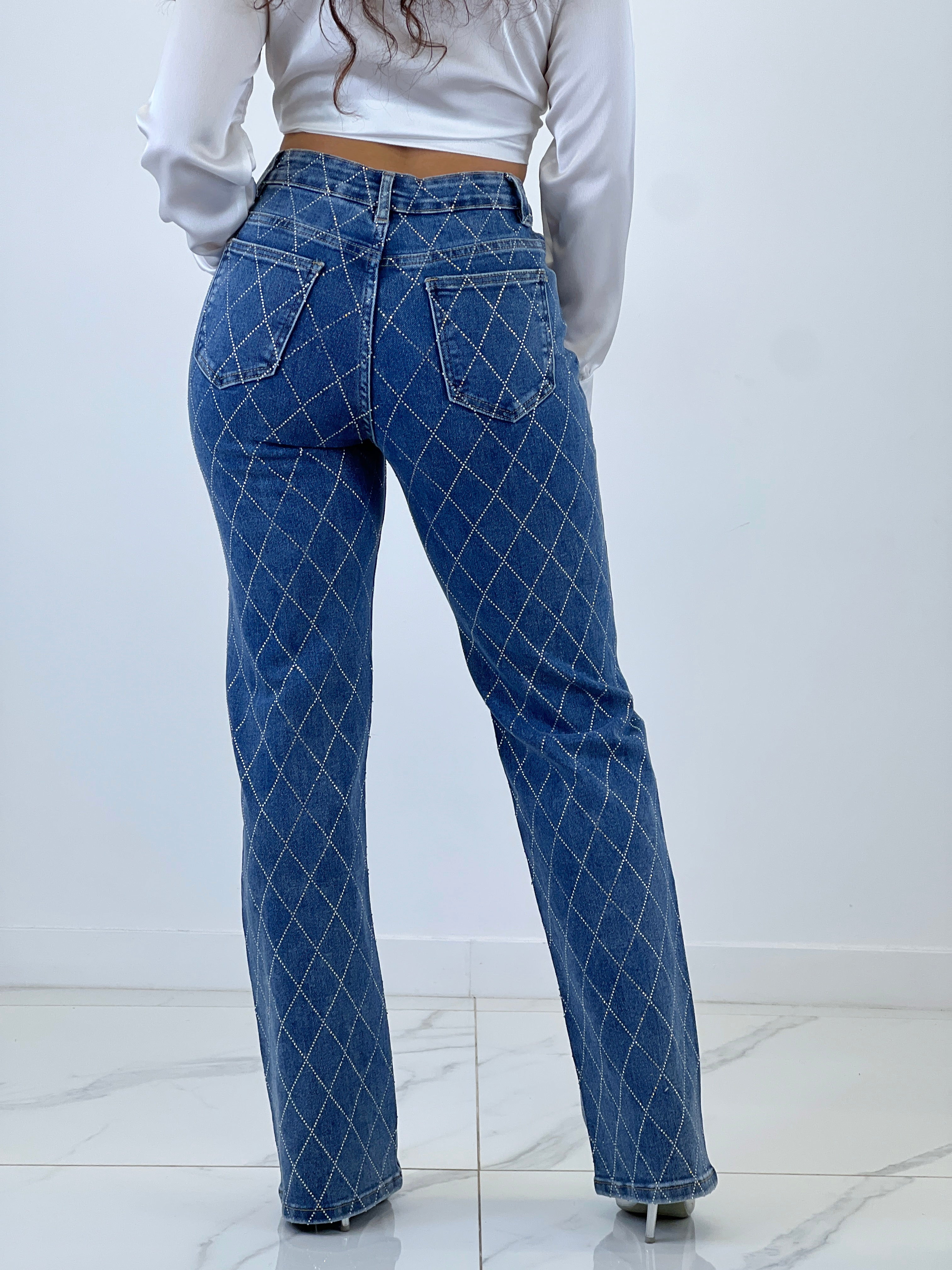 Jeans Rectos rombos Strass