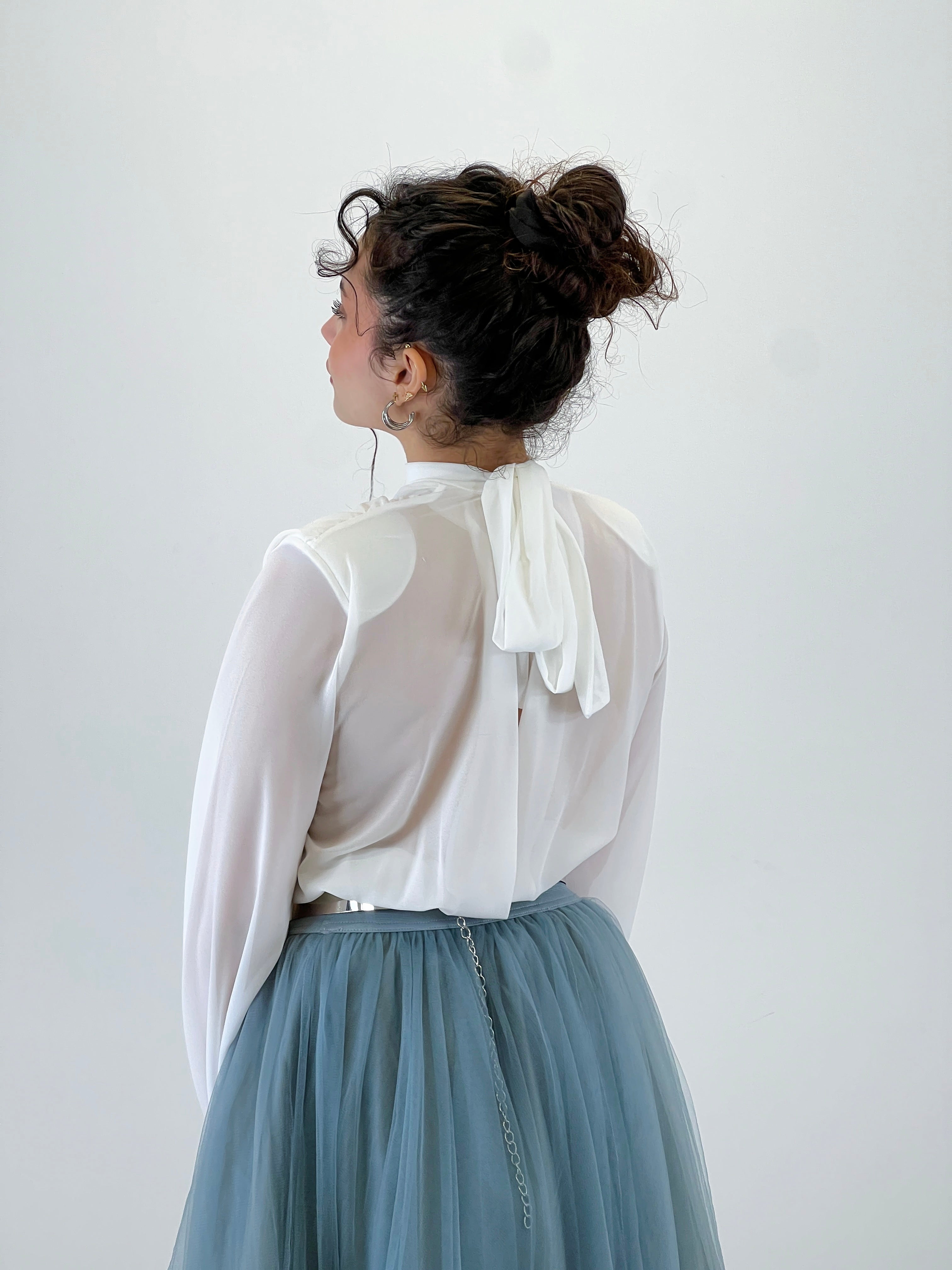 Chiffon bodysuit with choker neckline