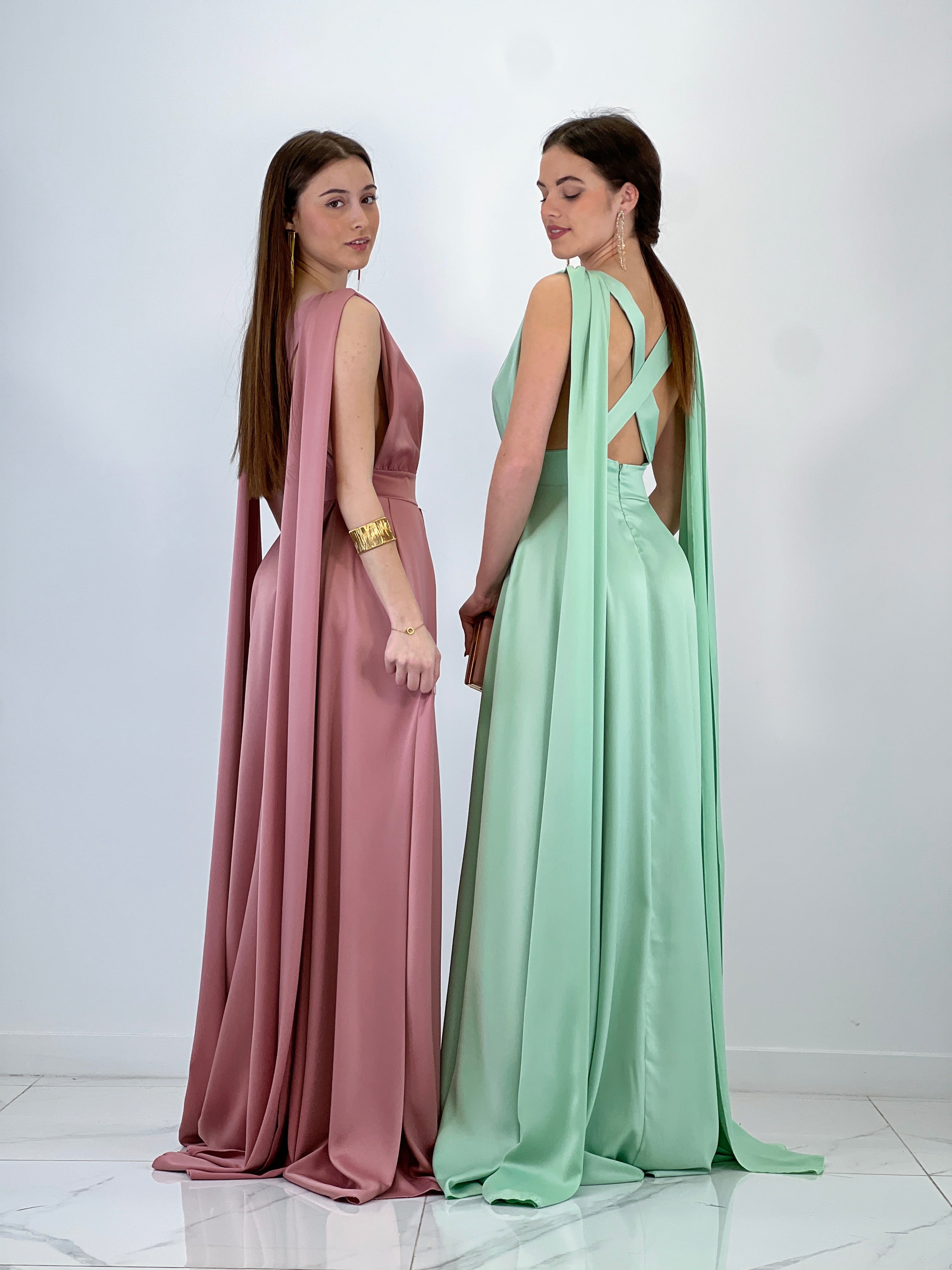 Vestido capa espalda cruzada Jena