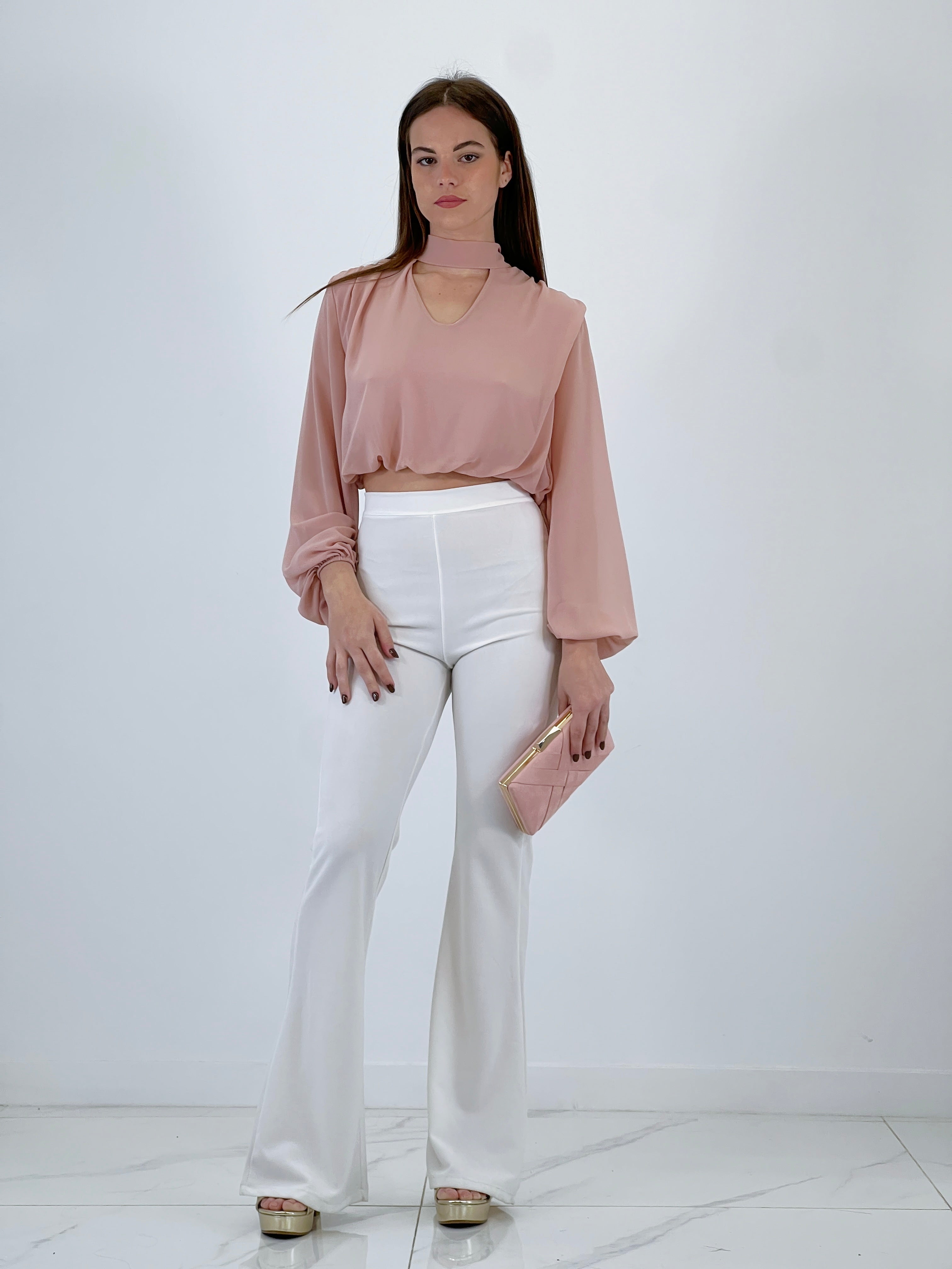 Blusa crop gasa choker