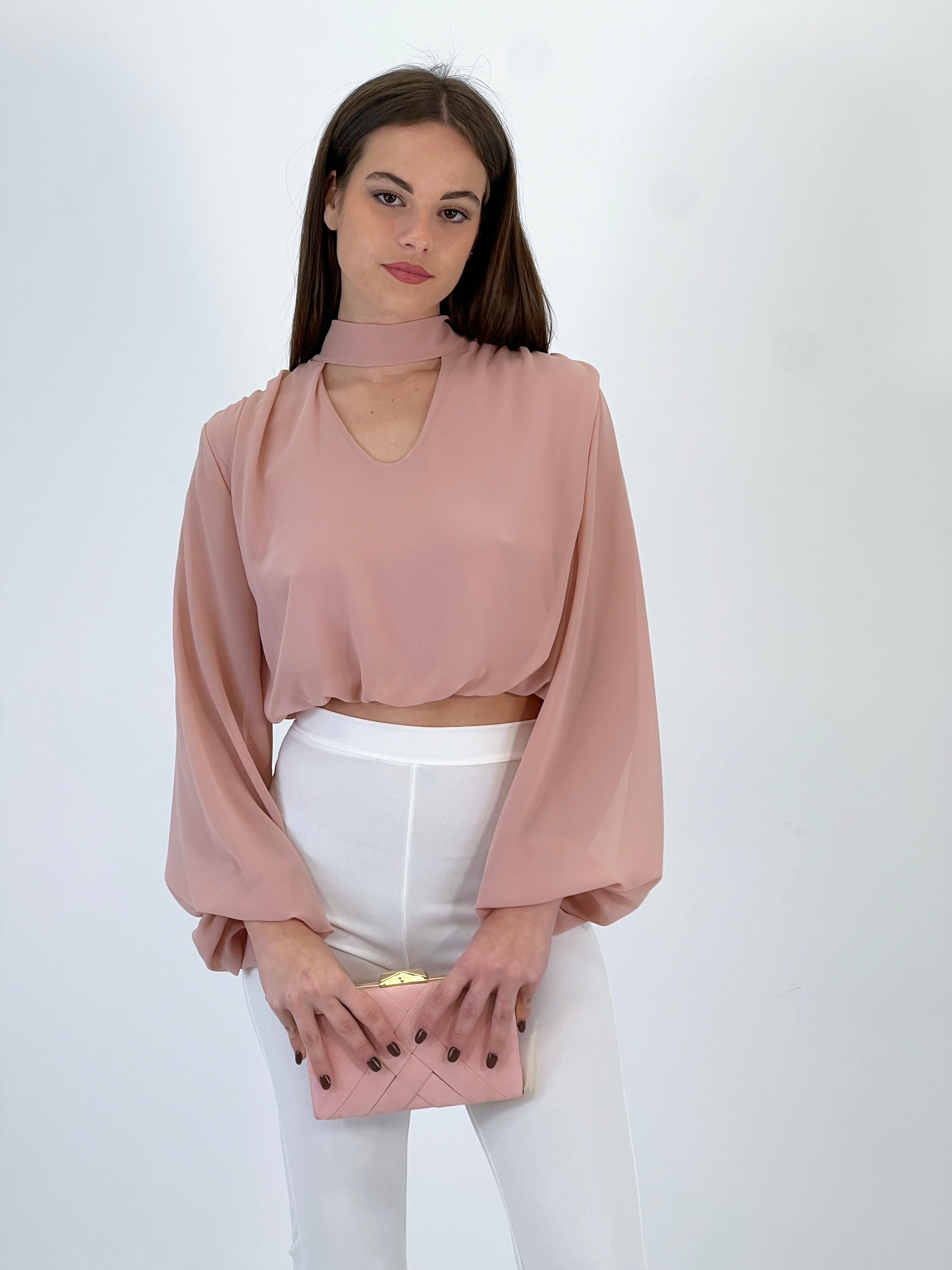 Blusa crop gasa choker