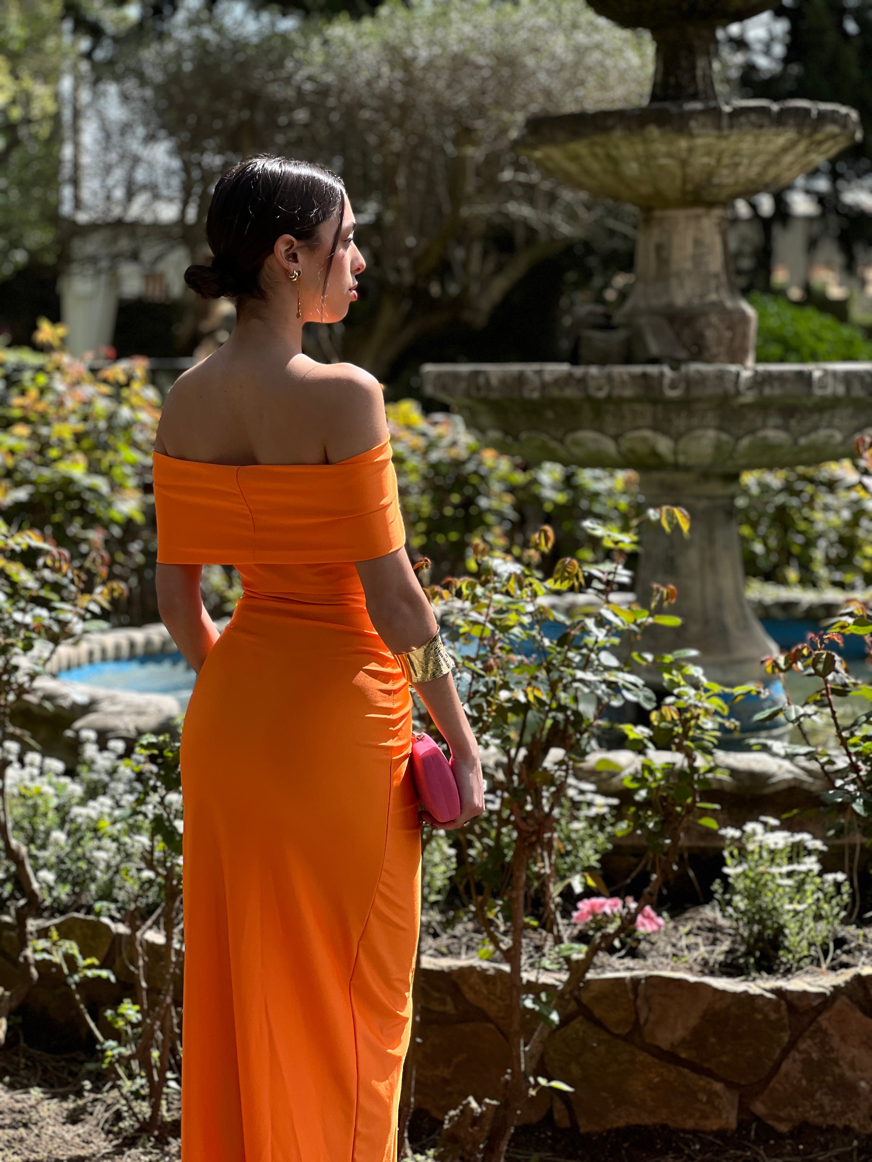 Vestido cuello barco raso Cindy