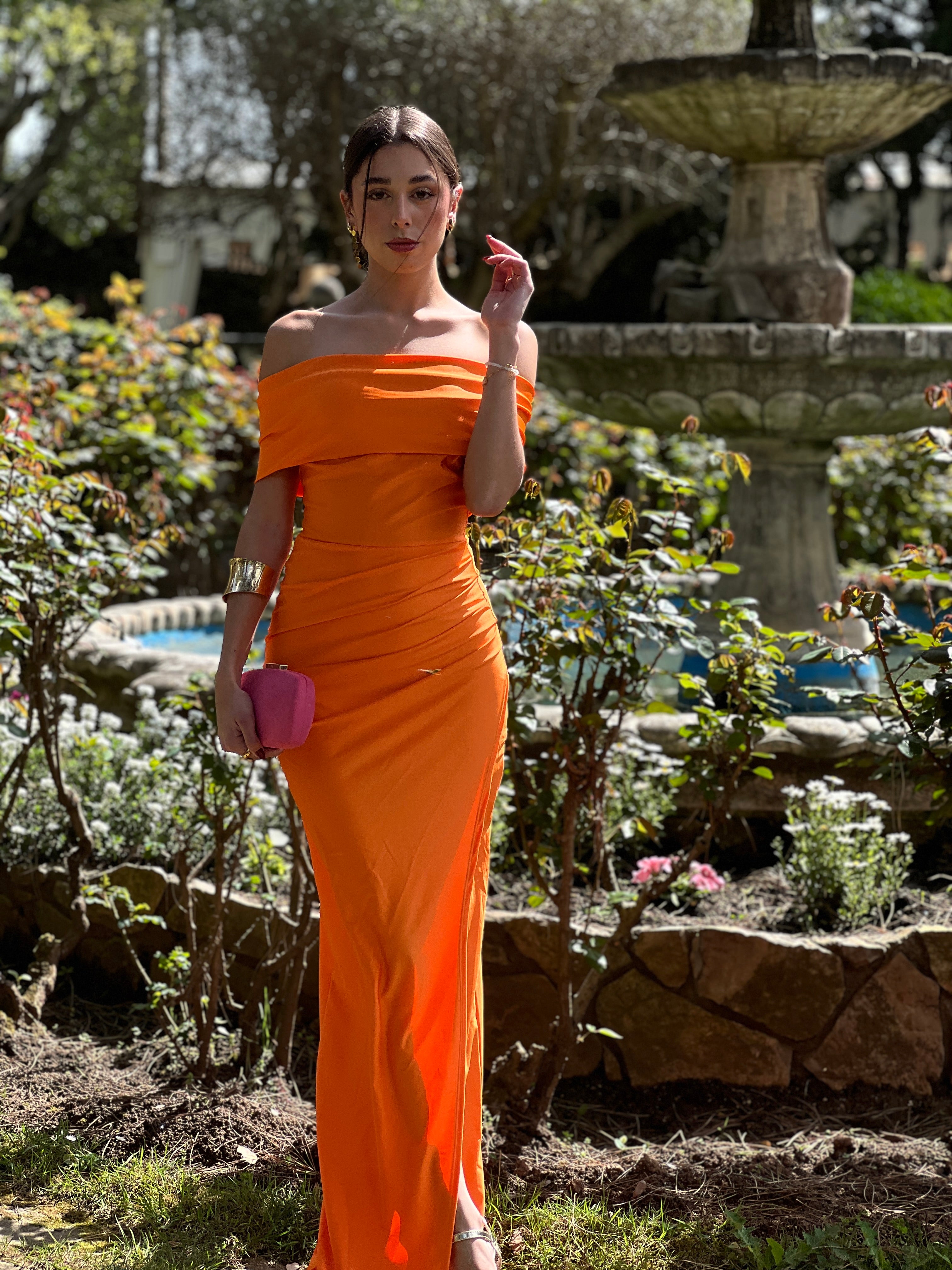 Vestido cuello barco raso Cindy