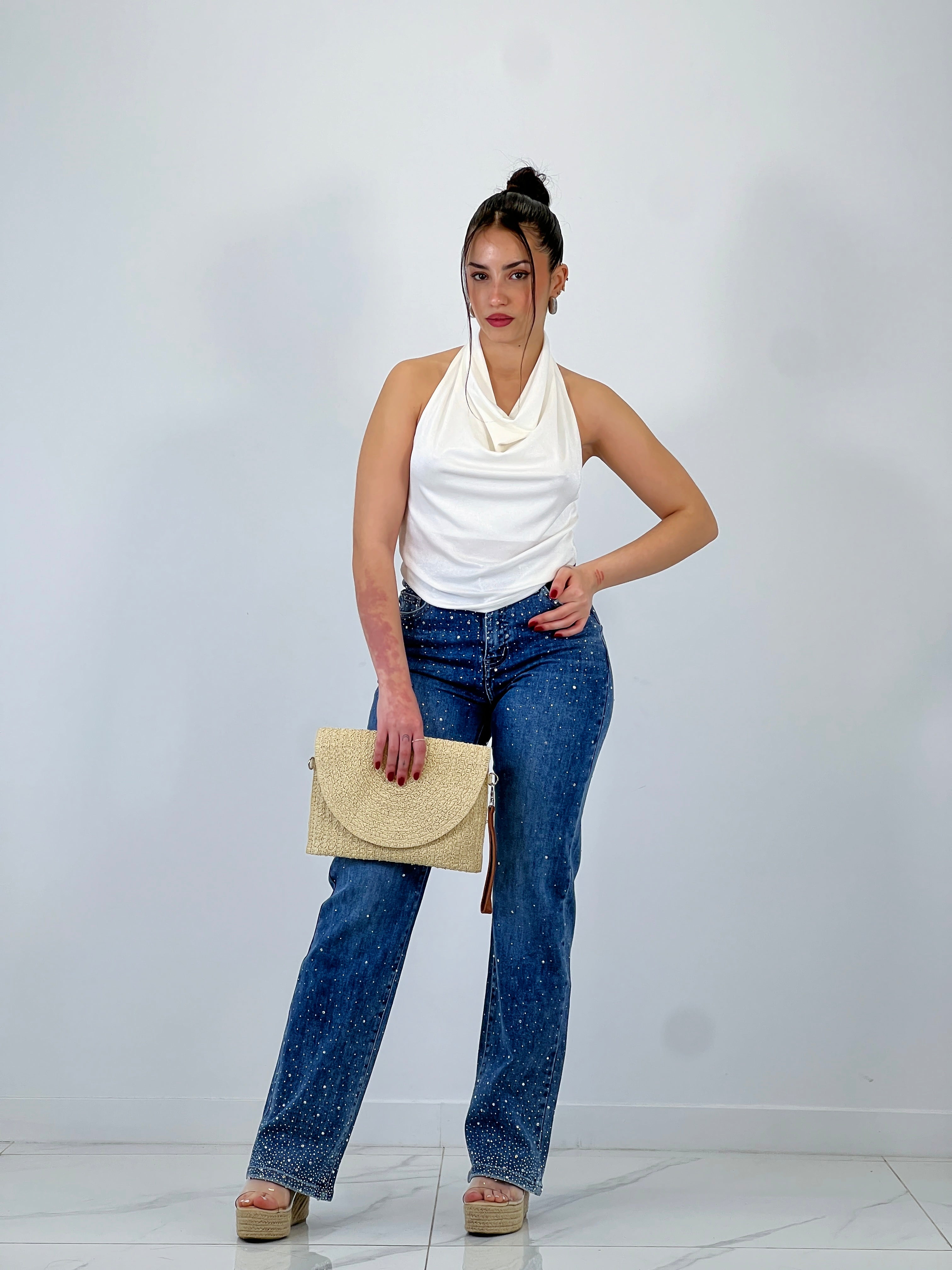 Jeans droits avec strass