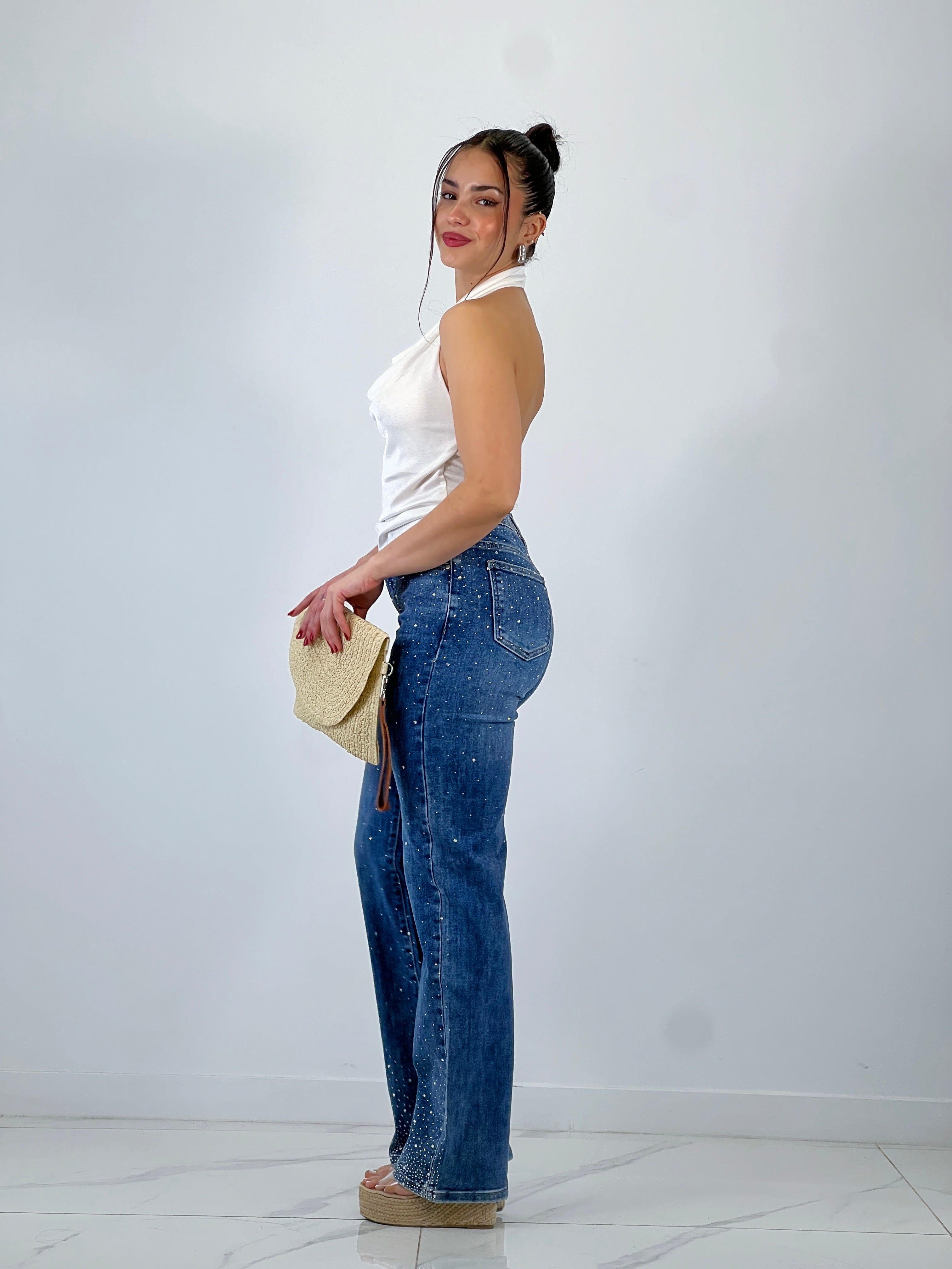 Jeans droits avec strass