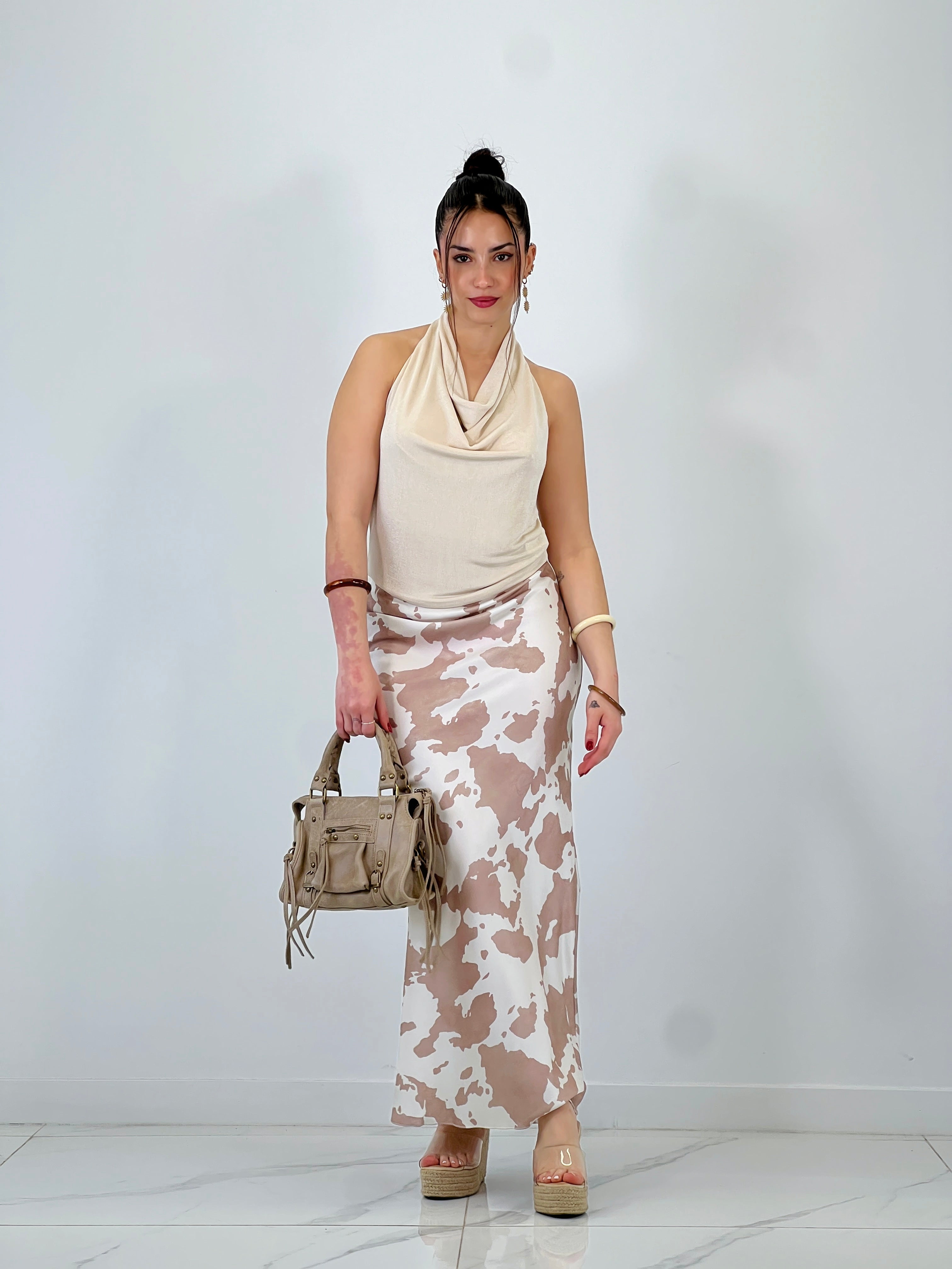 Faldilla de ras estampat de vaca