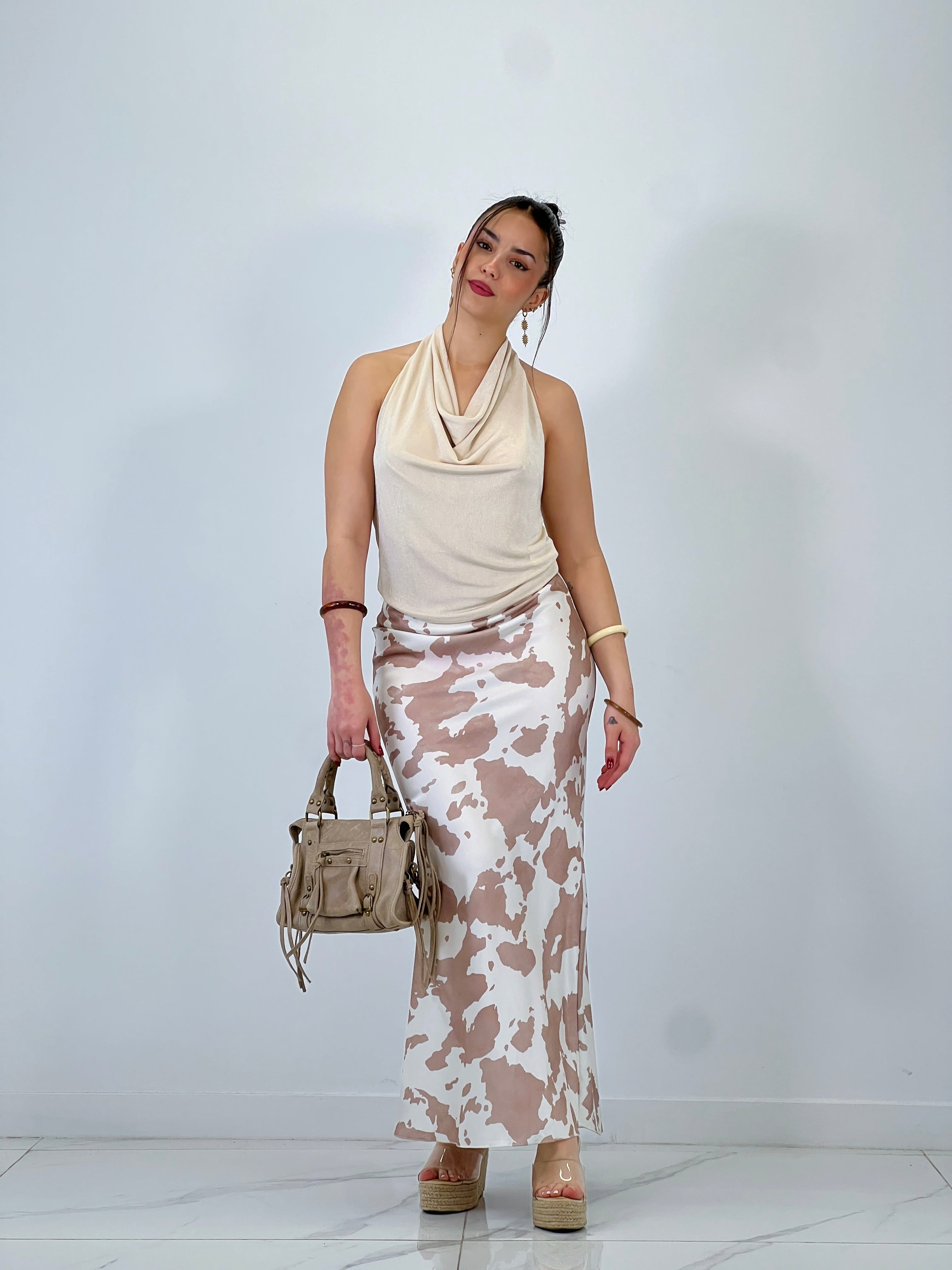 Faldilla de ras estampat de vaca