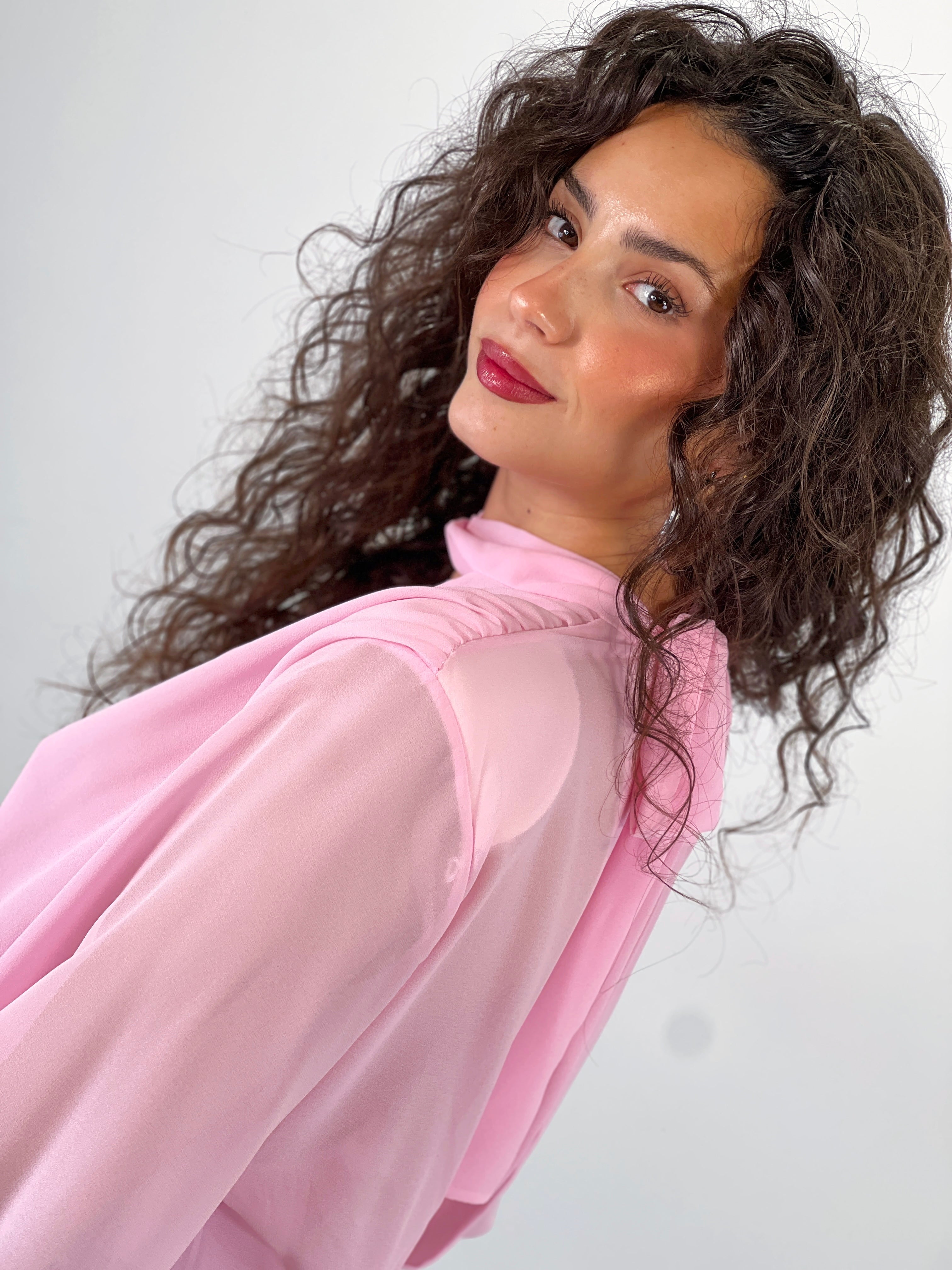 Chiffon bodysuit with choker neckline