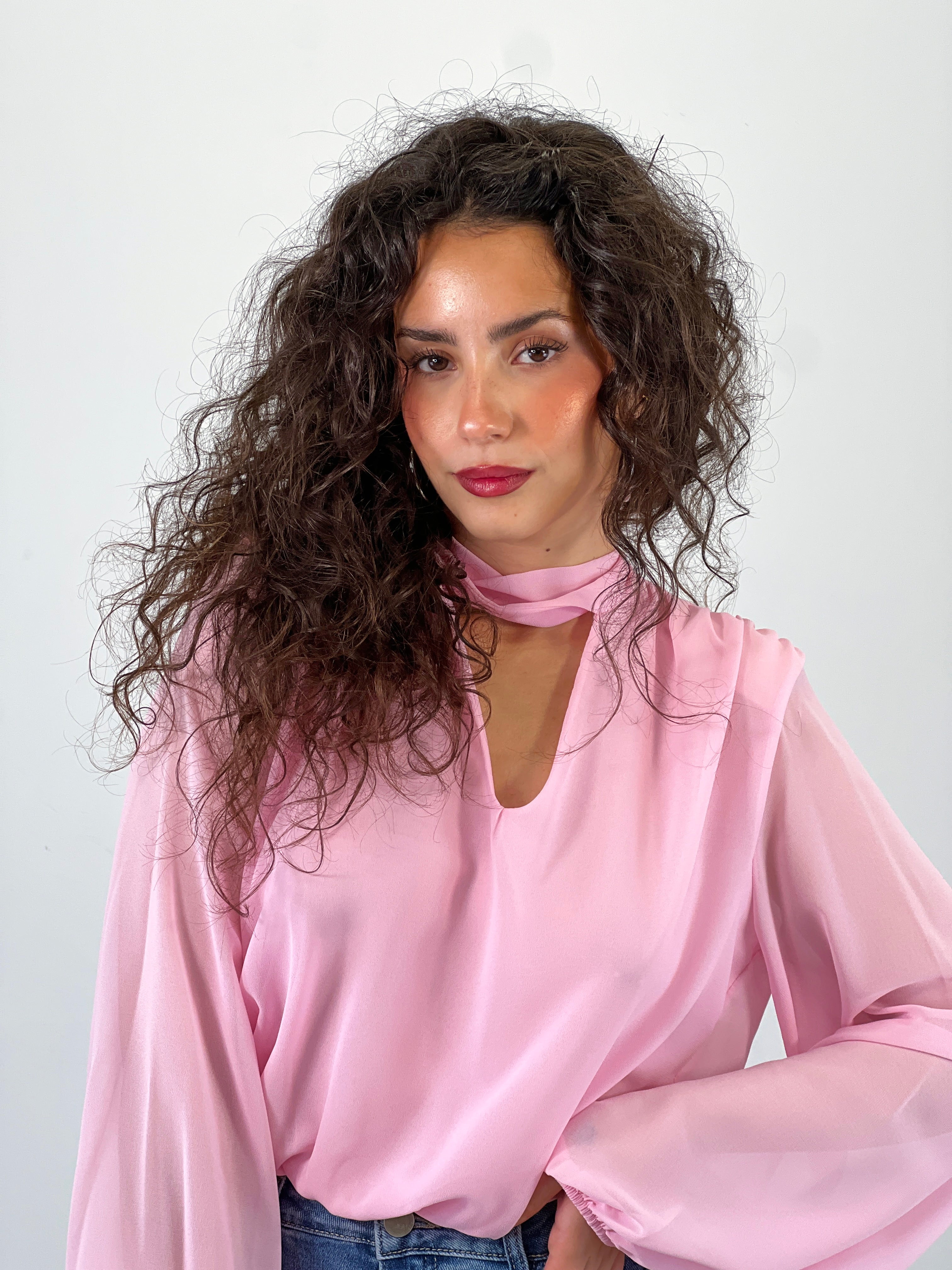 Chiffon bodysuit with choker neckline