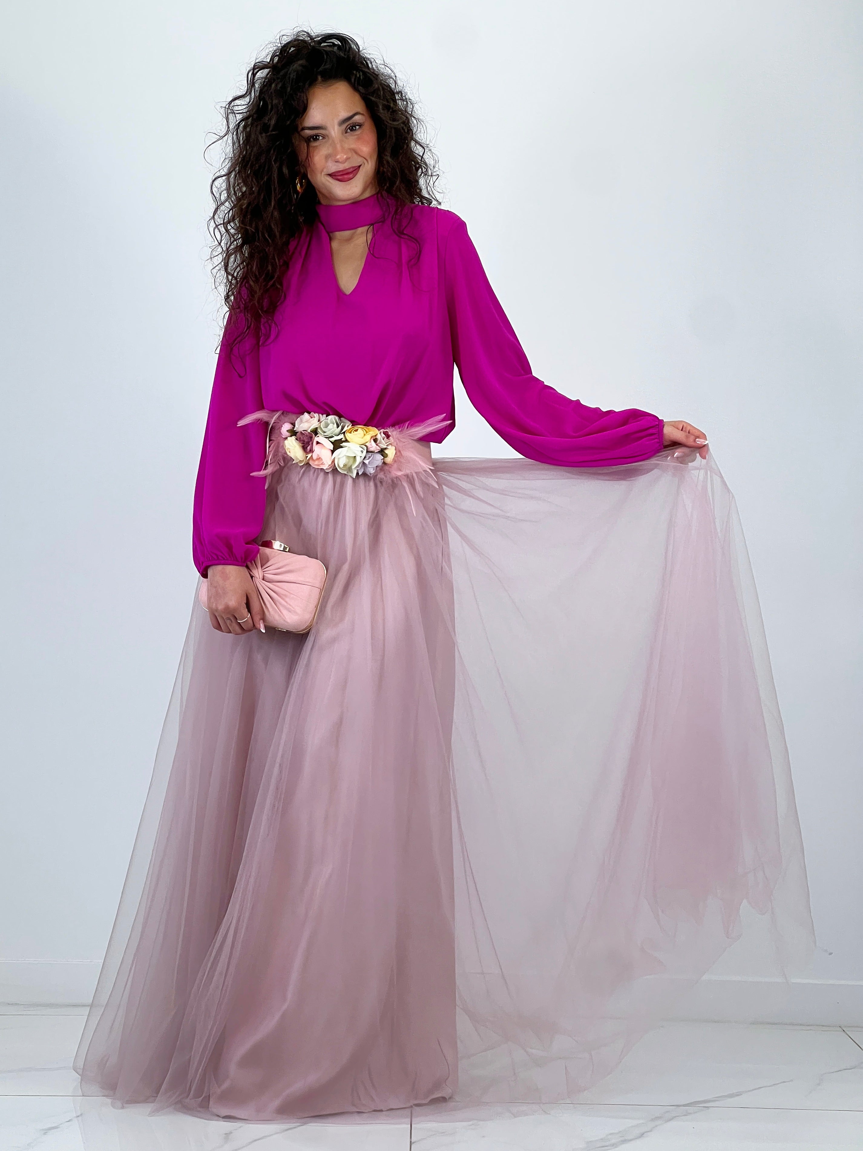 Chiffon bodysuit with choker neckline