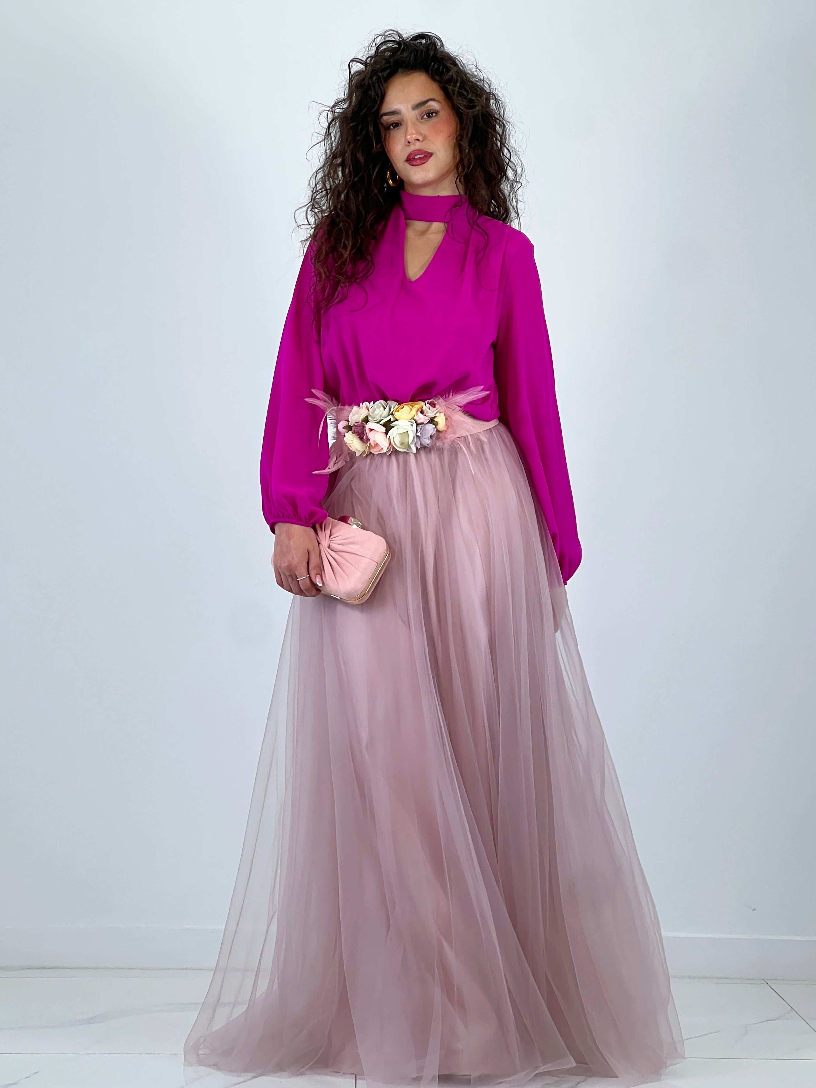 Chiffon bodysuit with choker neckline