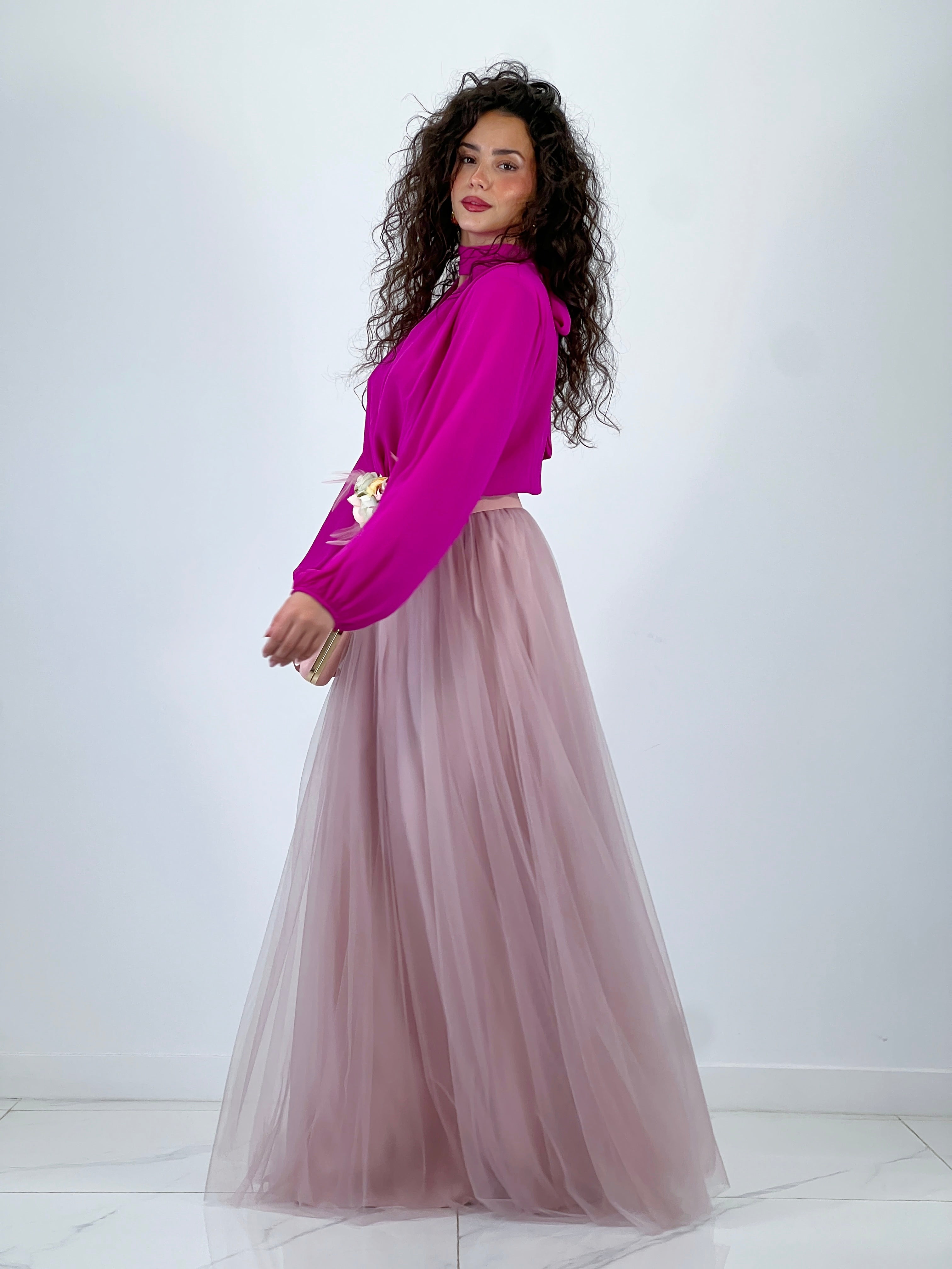 Chiffon bodysuit with choker neckline