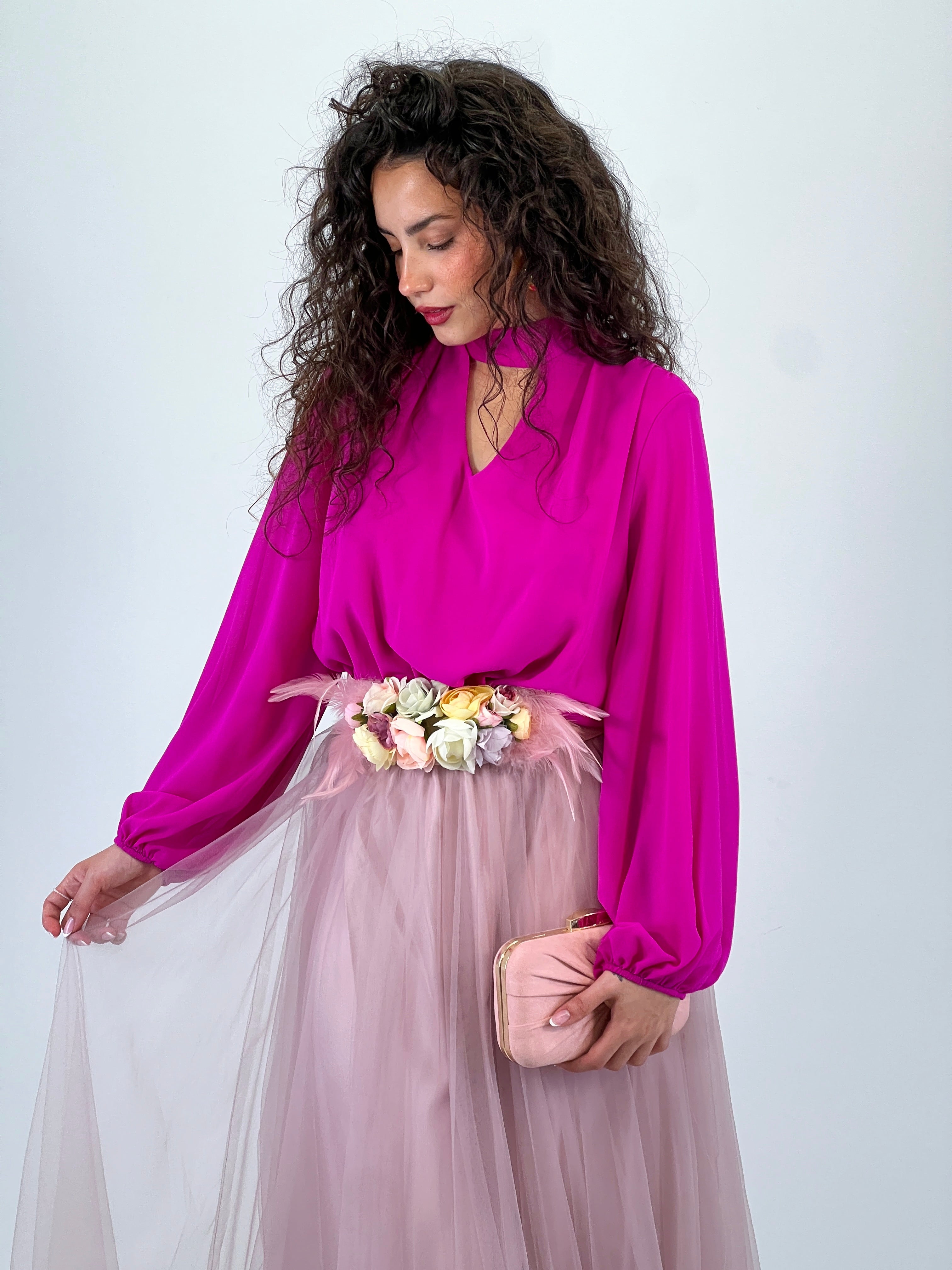 Chiffon bodysuit with choker neckline