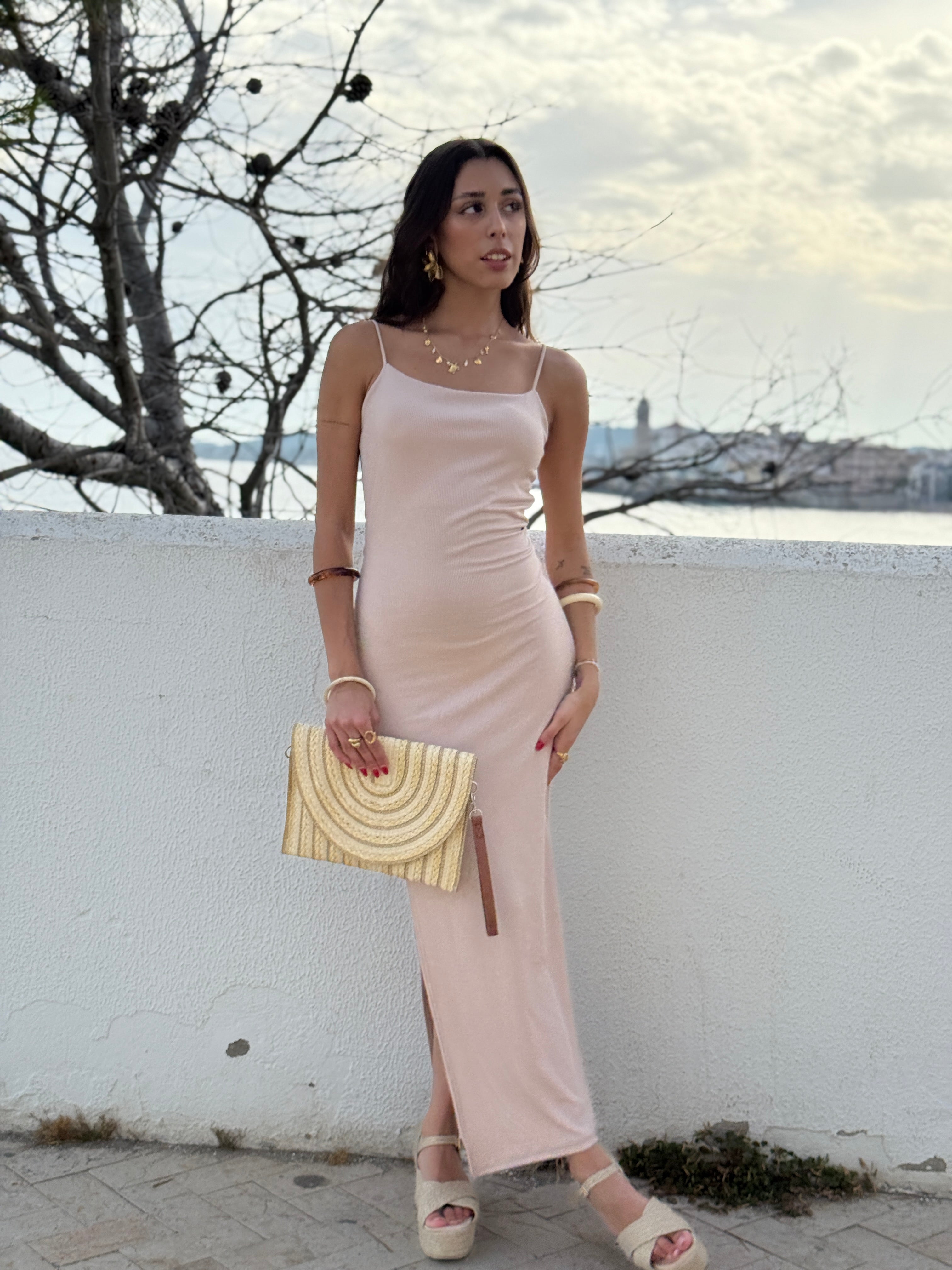 Vestido tiras canalé nudo espalda