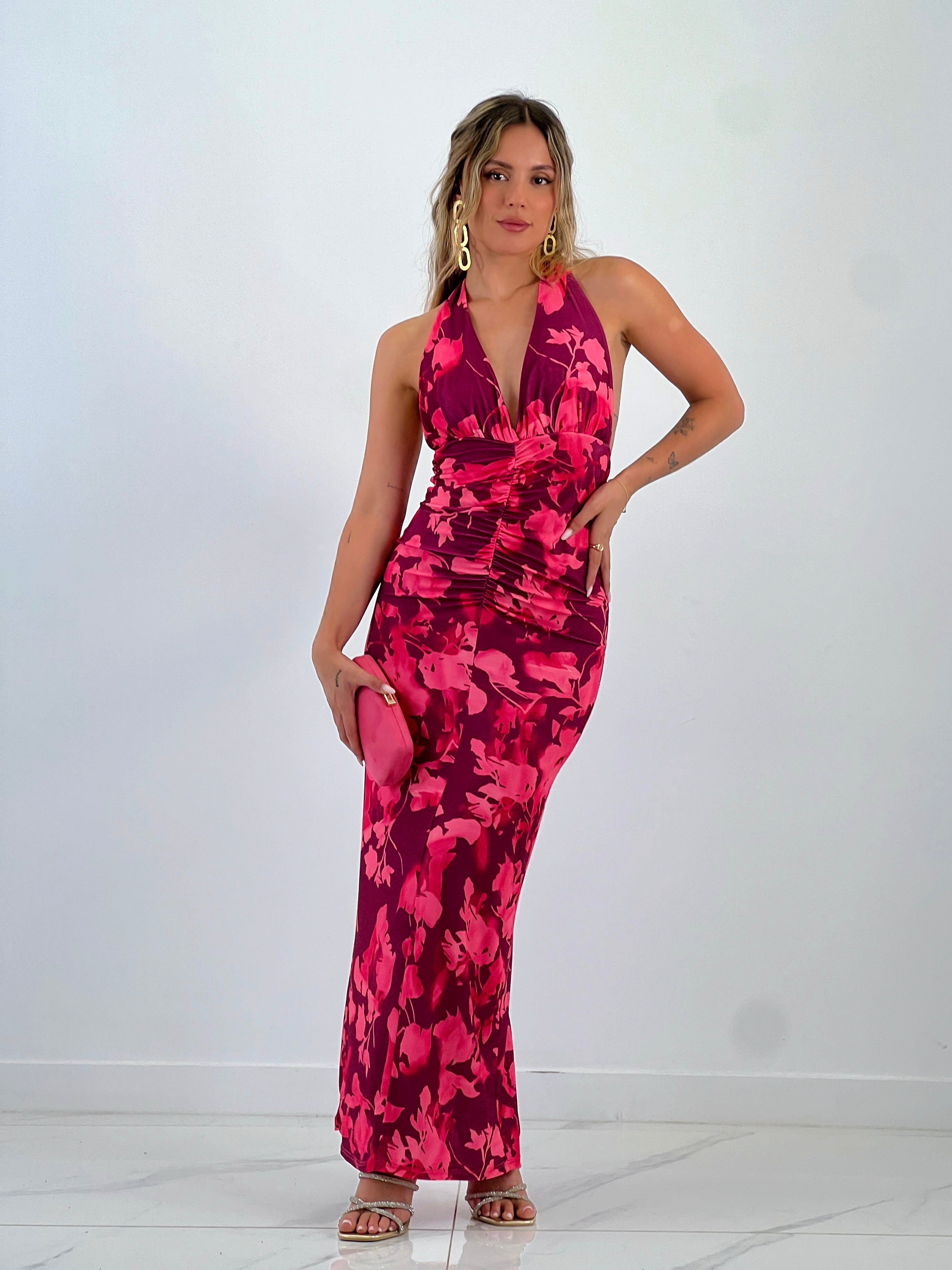 Vestido estampado fruncido