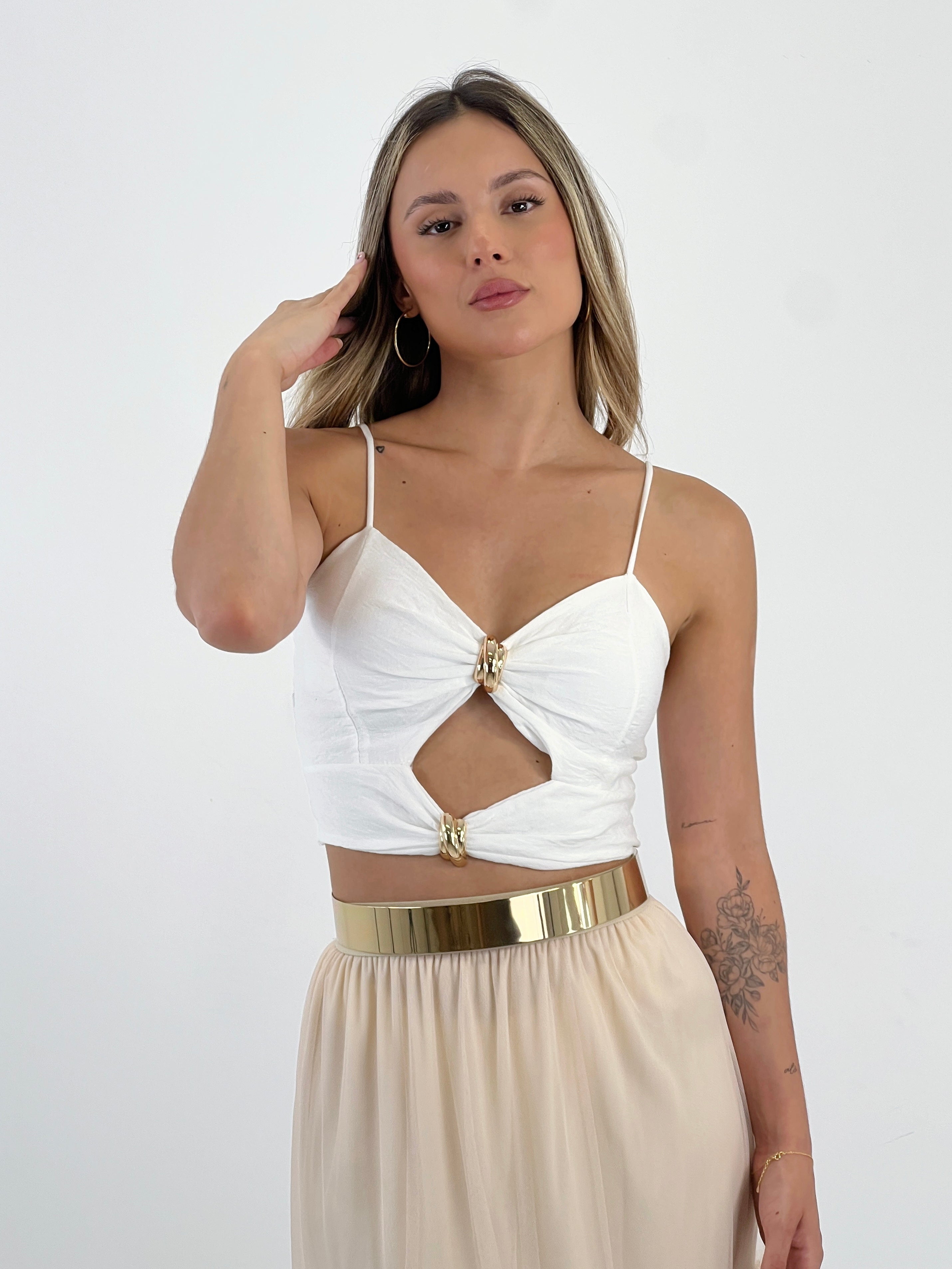 Falda de tul larga acabado rizado