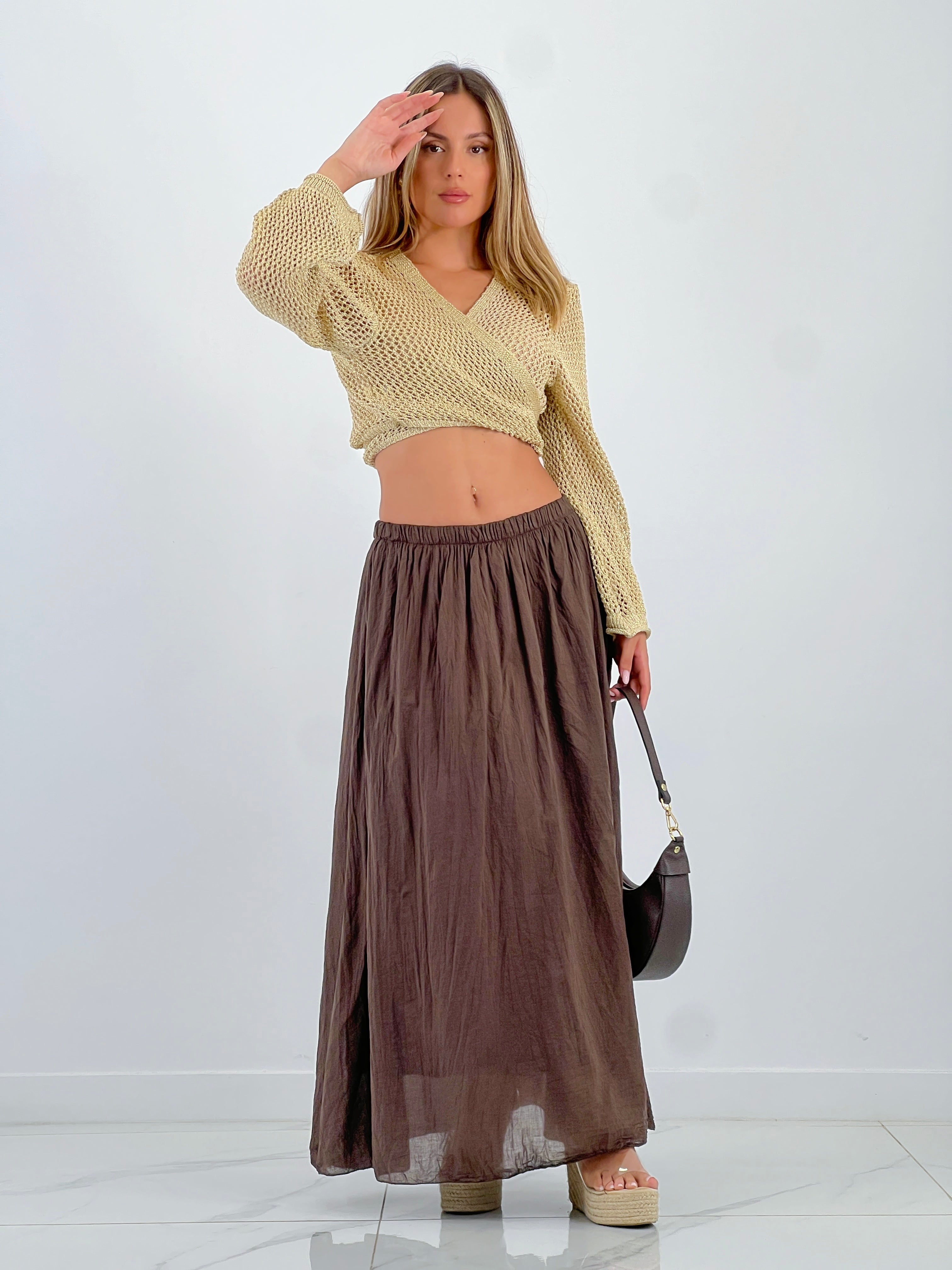 Falda larga efecto arrugado