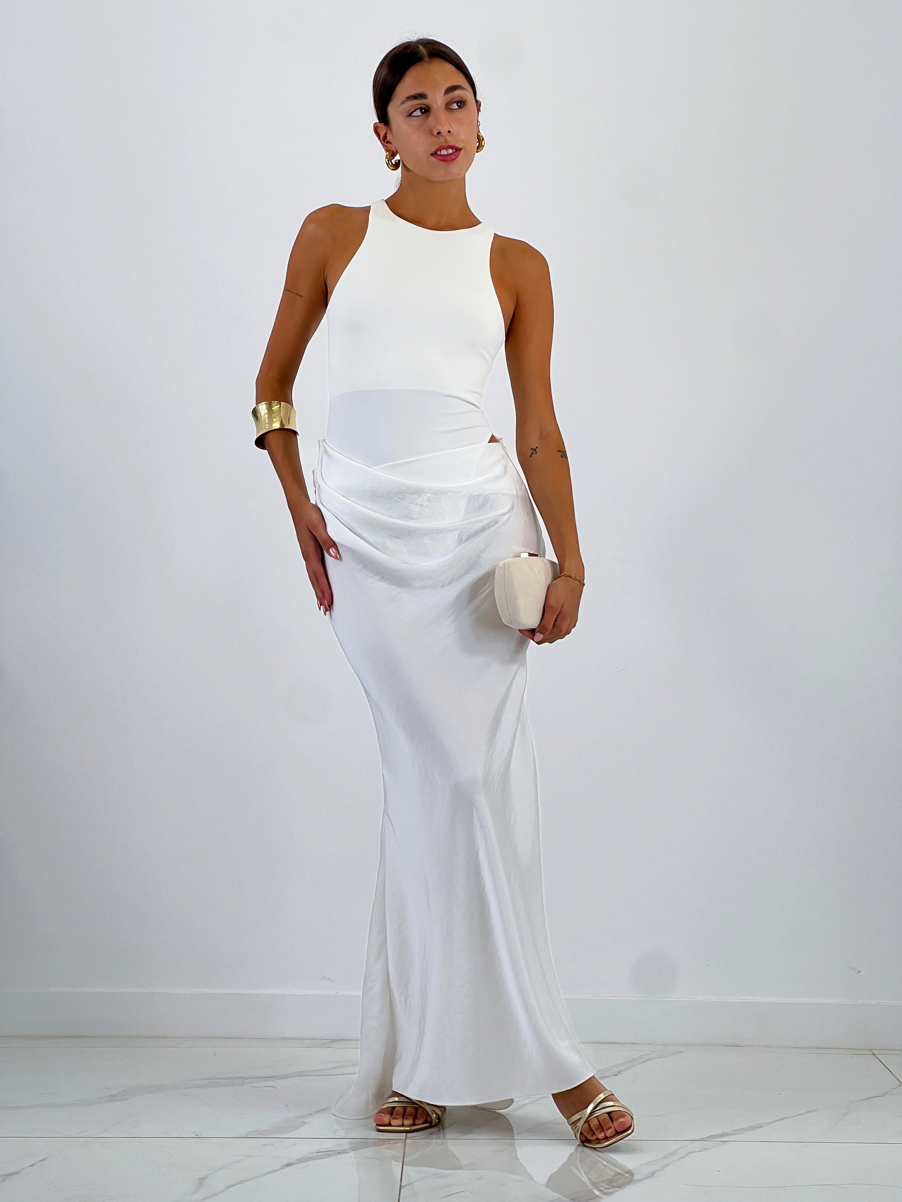 Vestido combinado raso Ania