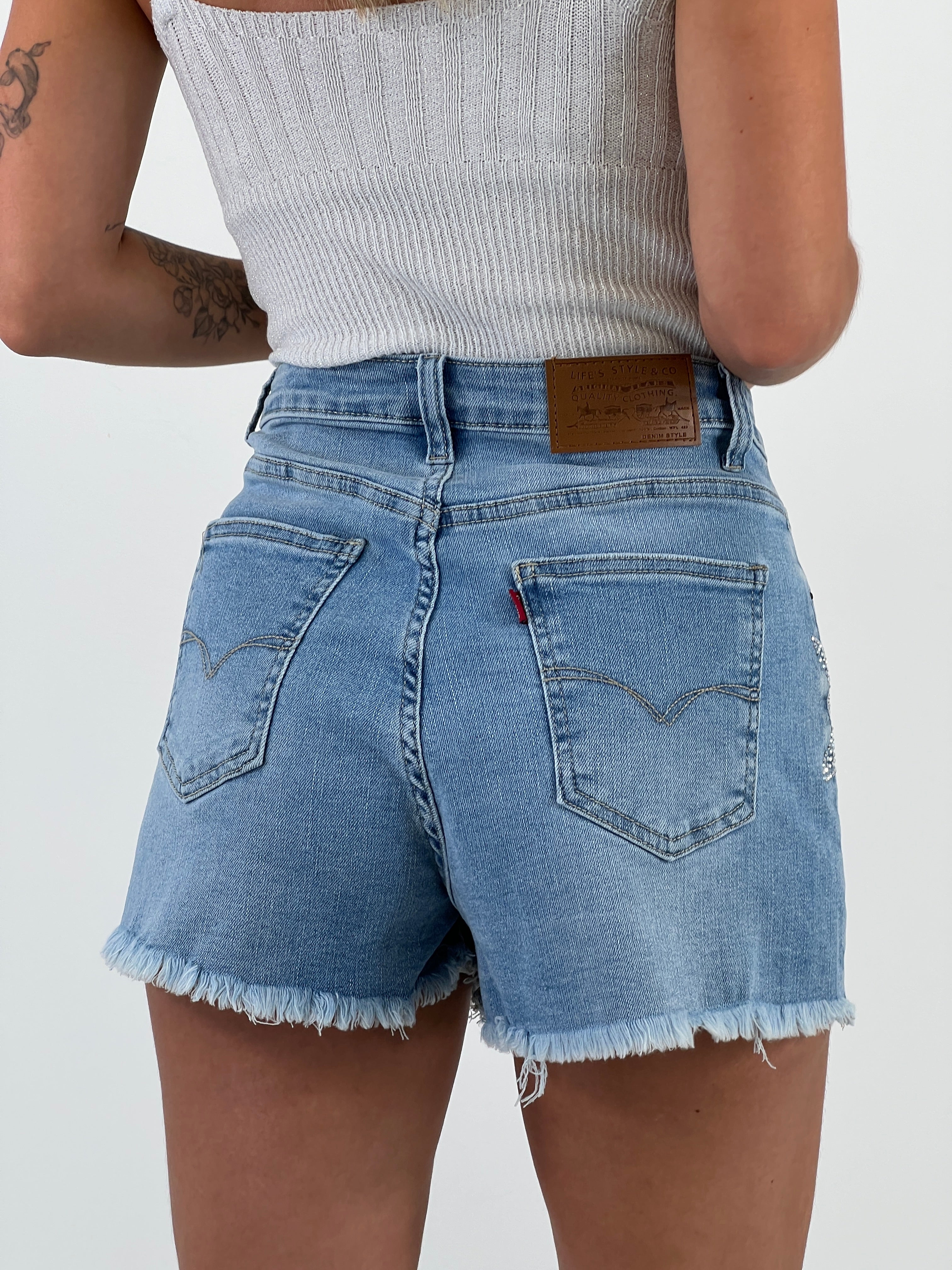 Short denim star strass