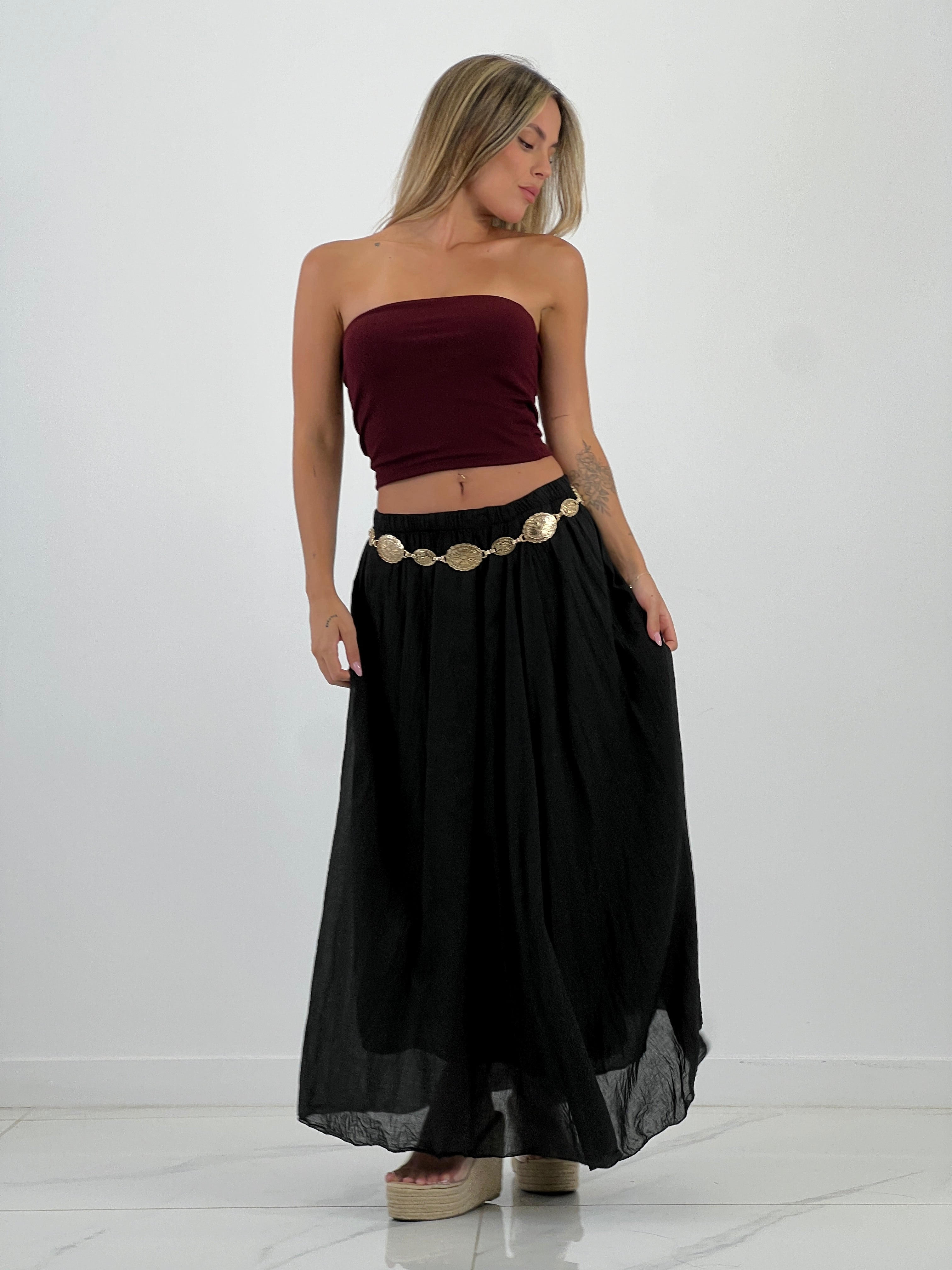 Falda larga efecto arrugado