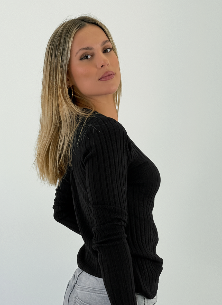 Jersey canalé cuello pico