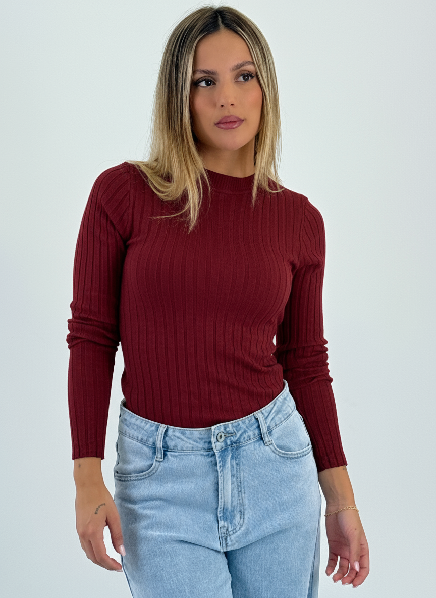 Jersey canalé cuello redondo